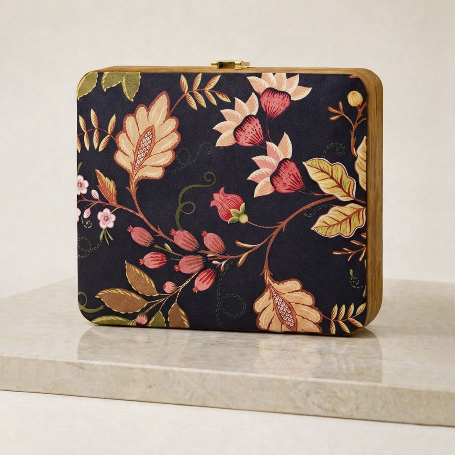 Peach Flower Printed MDF Clutch