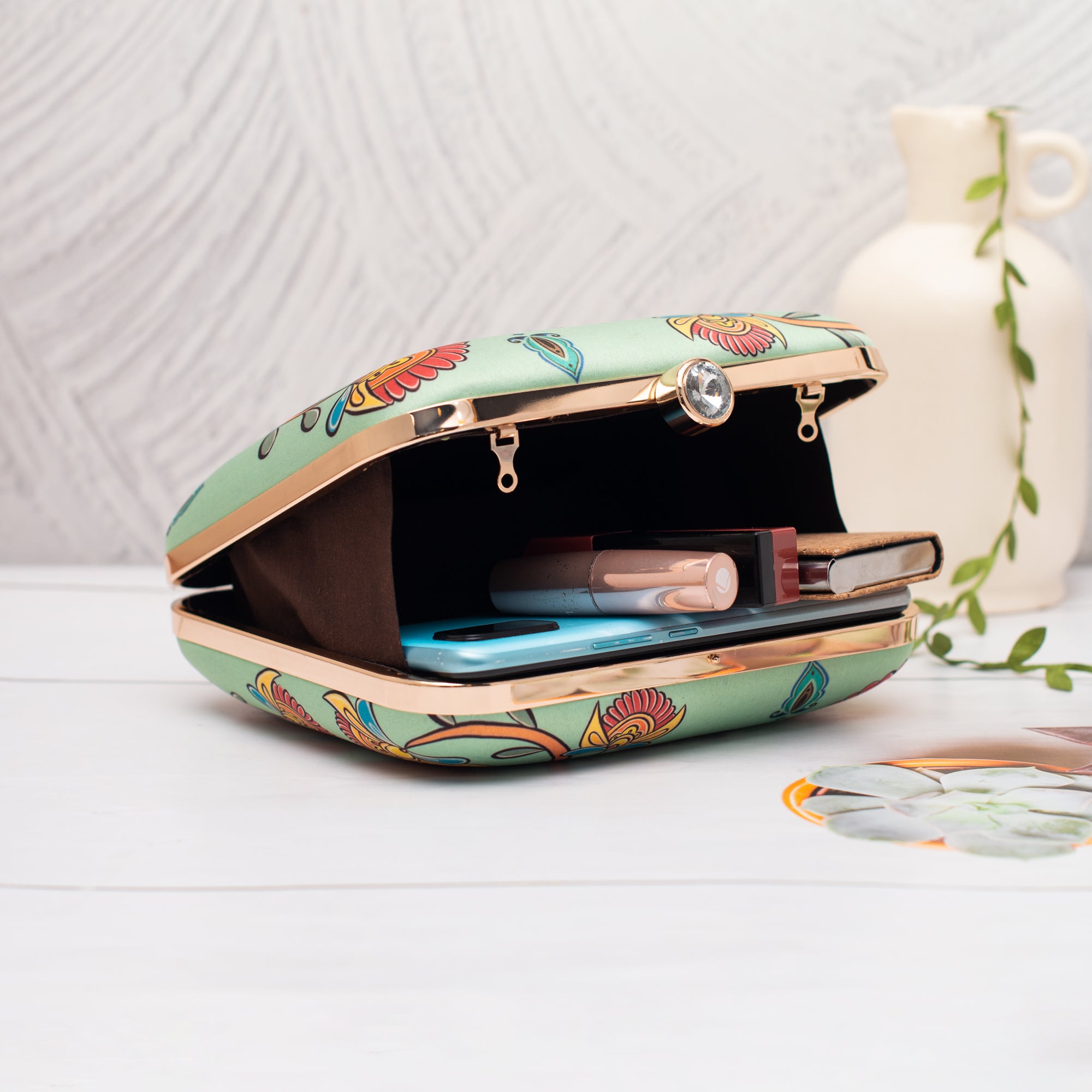 Artklim Colorful Indian Bird Motif Printed Clutch