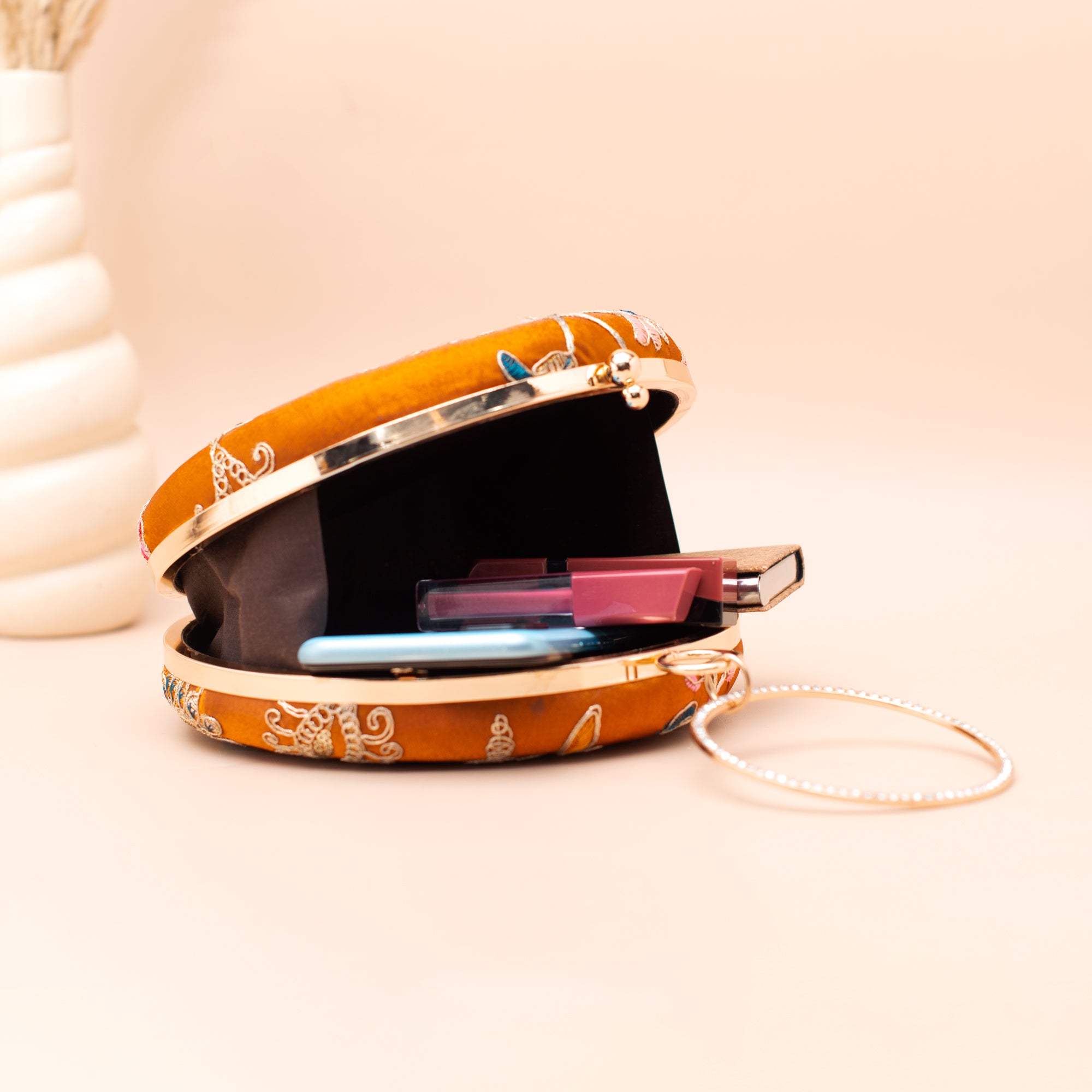 Artklim Burnt Orange Floral Embroidered Clutch