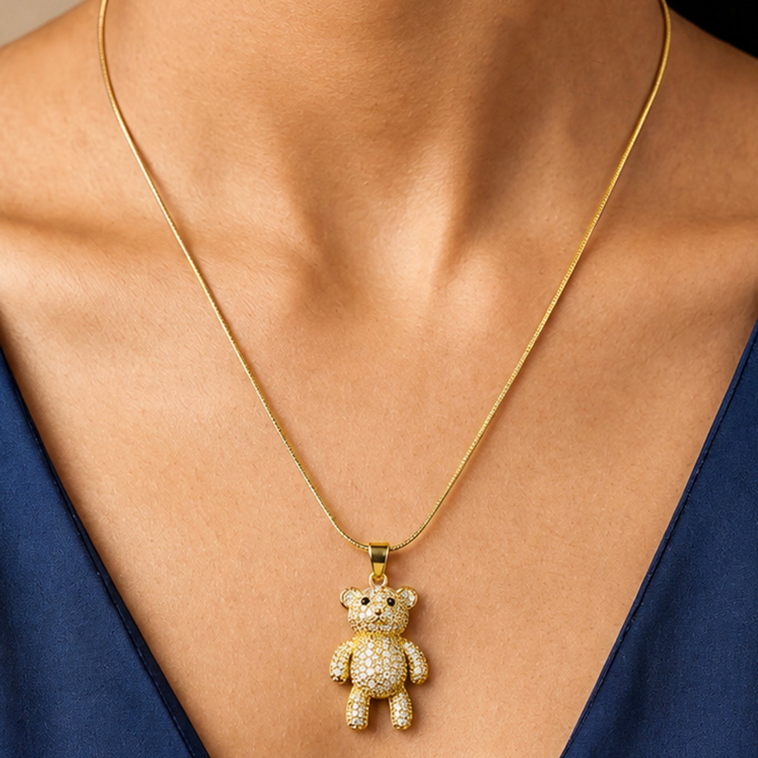 Artklim Crystal Teddy Bear Charm Anti-Tarnish Pendant Necklace