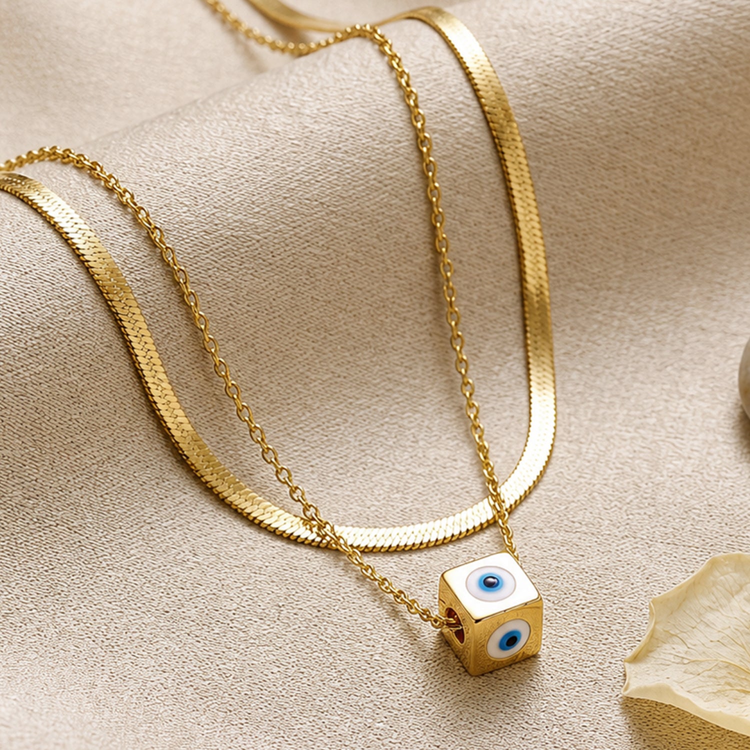 Artklim Cube Evil Eye Layered Anti-Tarnish Pendant Necklace