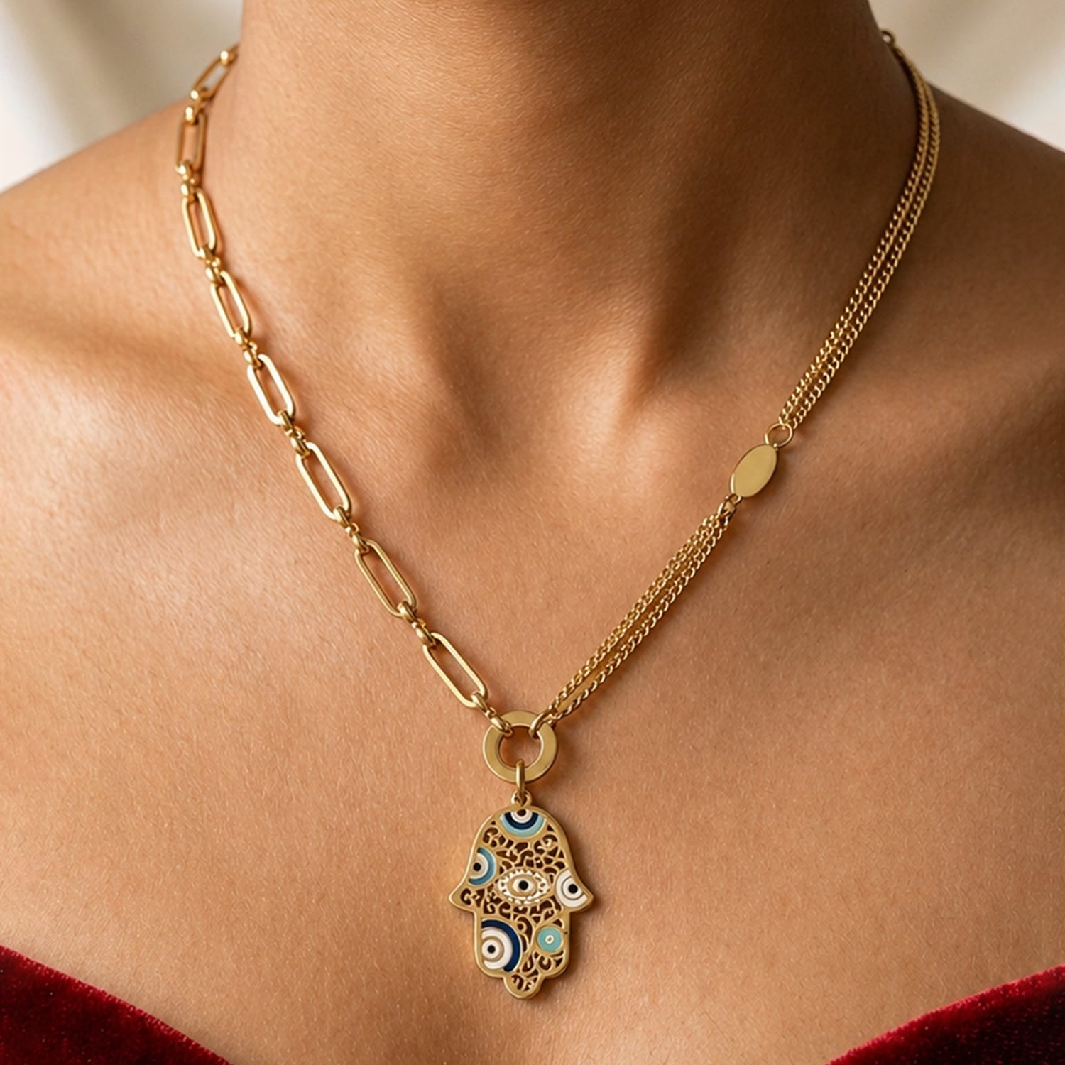 Artklim Hamsa Hand Evil Eye Gold Anti-tarnish necklace