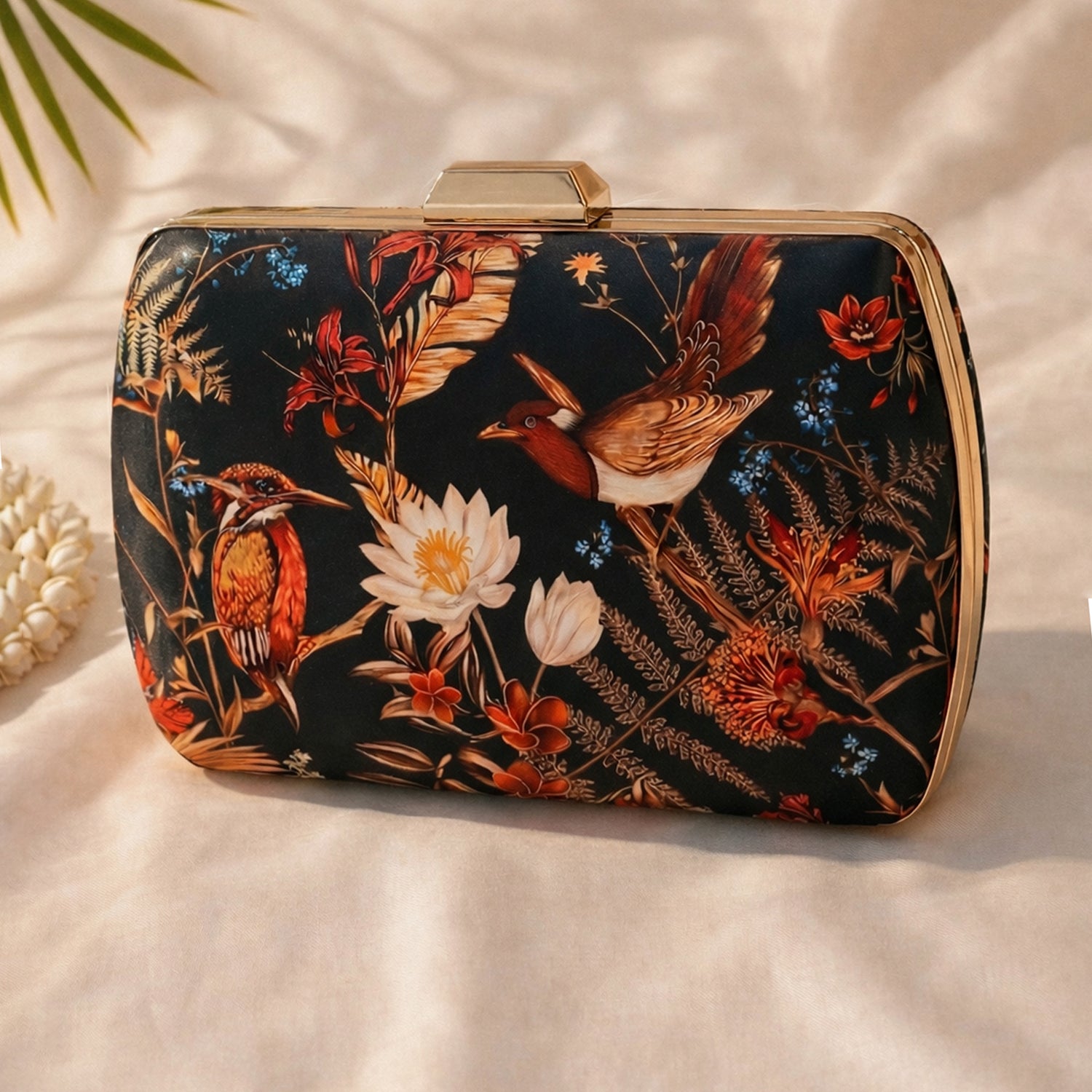 Black Birds Island Printed Clutch