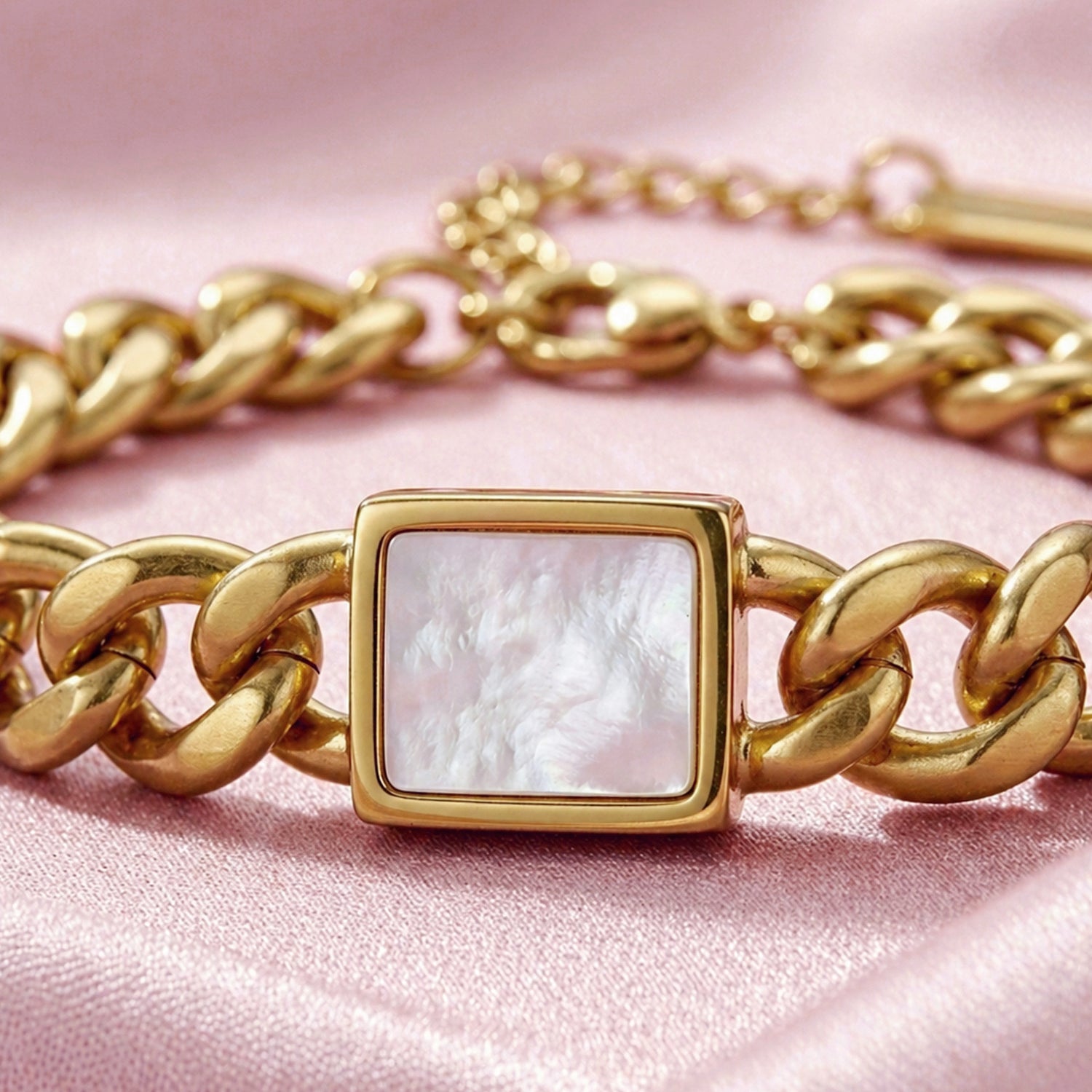 Artklim Pearl Accent Chunky Gold Chain Bracelet Anti-tarnish