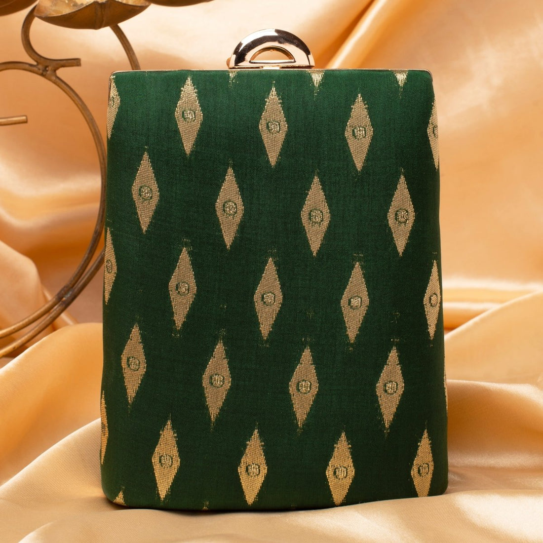 Artklim Green Base Brocade Fabric Ethnic Clutch