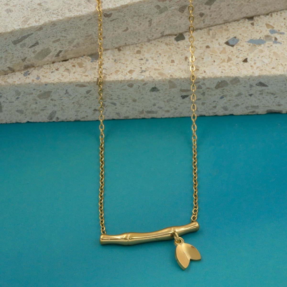 Artklim Gold Plated Bamboo Leaf Pendant Necklace