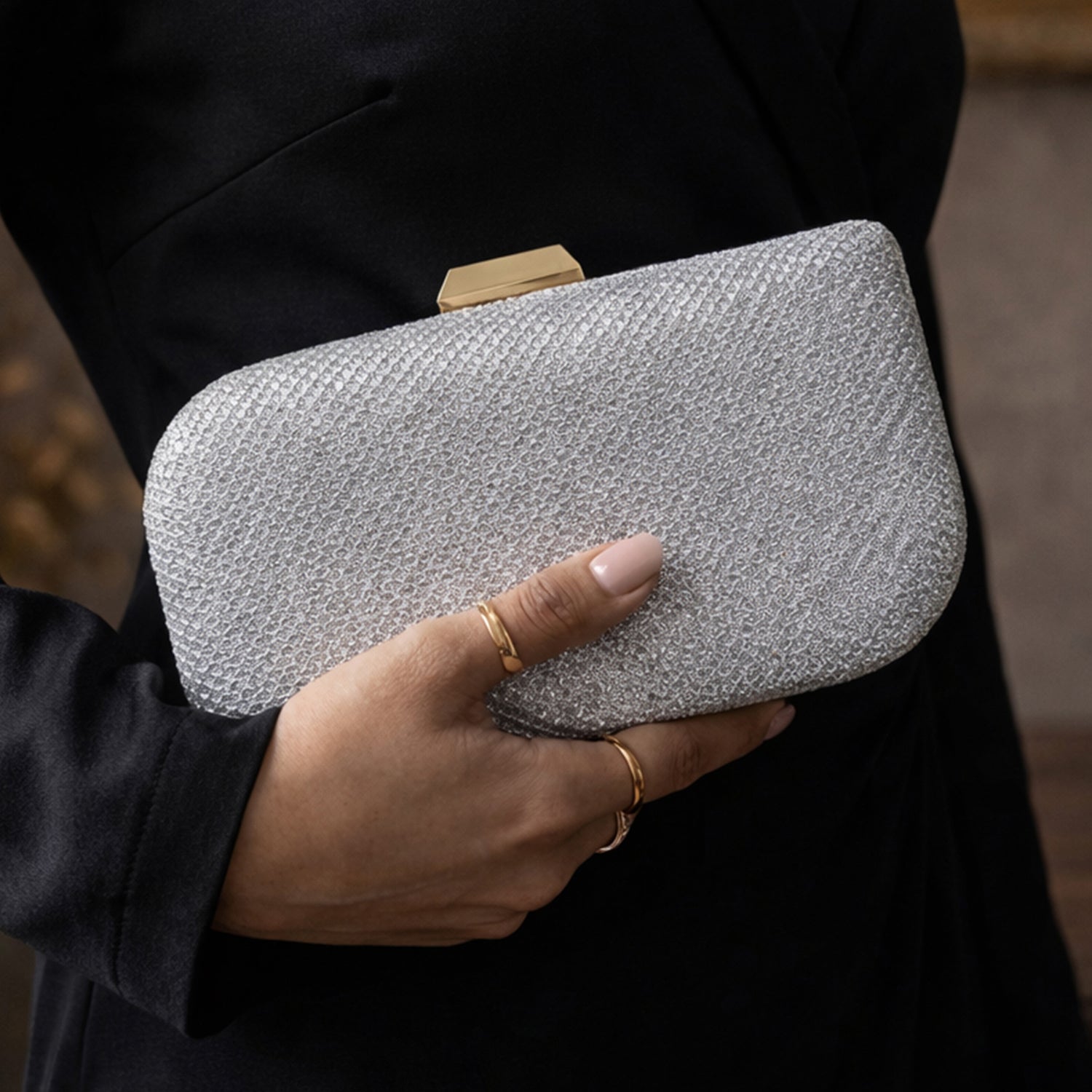 Artklim Silver Glitter Embroidery Clutch