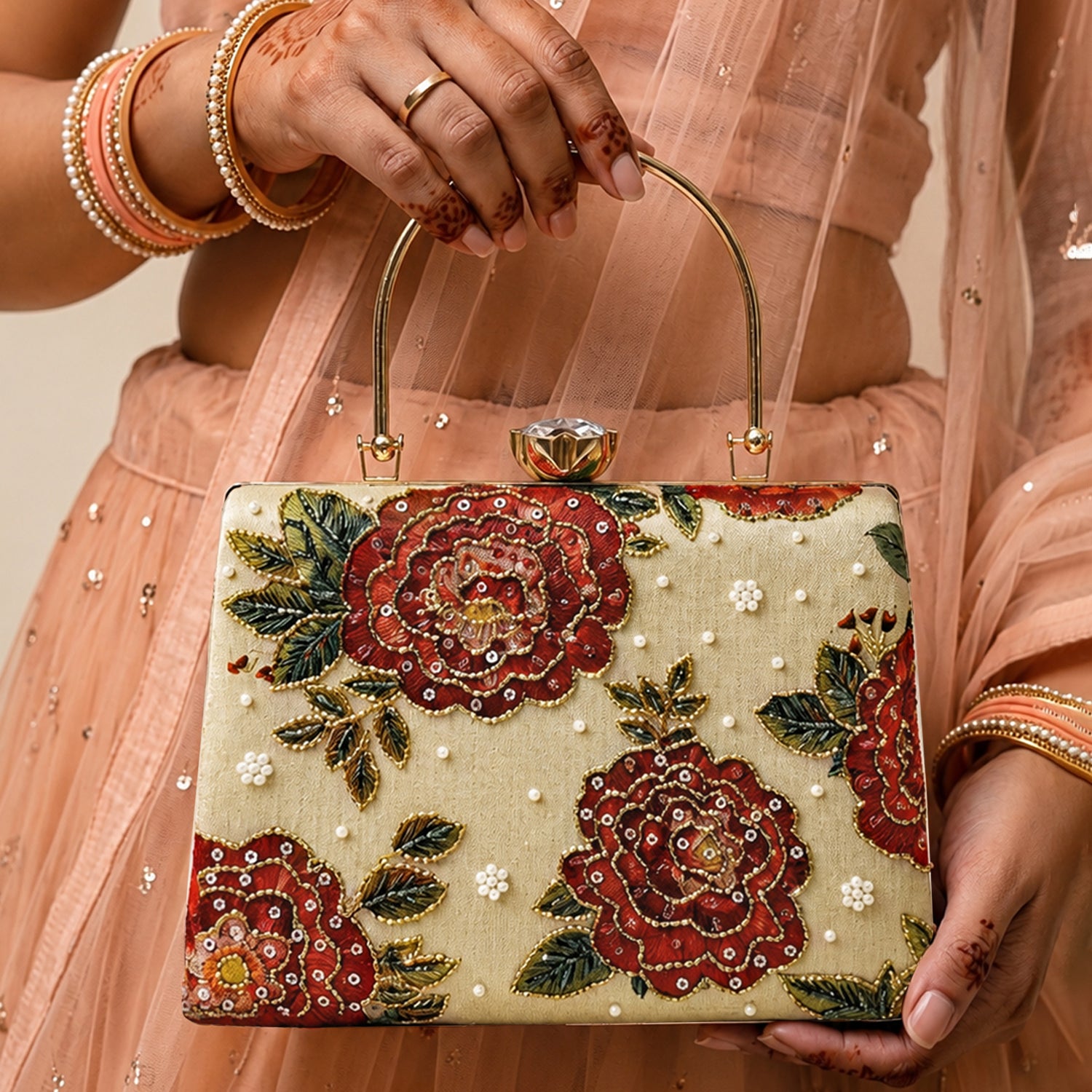 Artklim Vintage Rose Garden Embellished Clutch