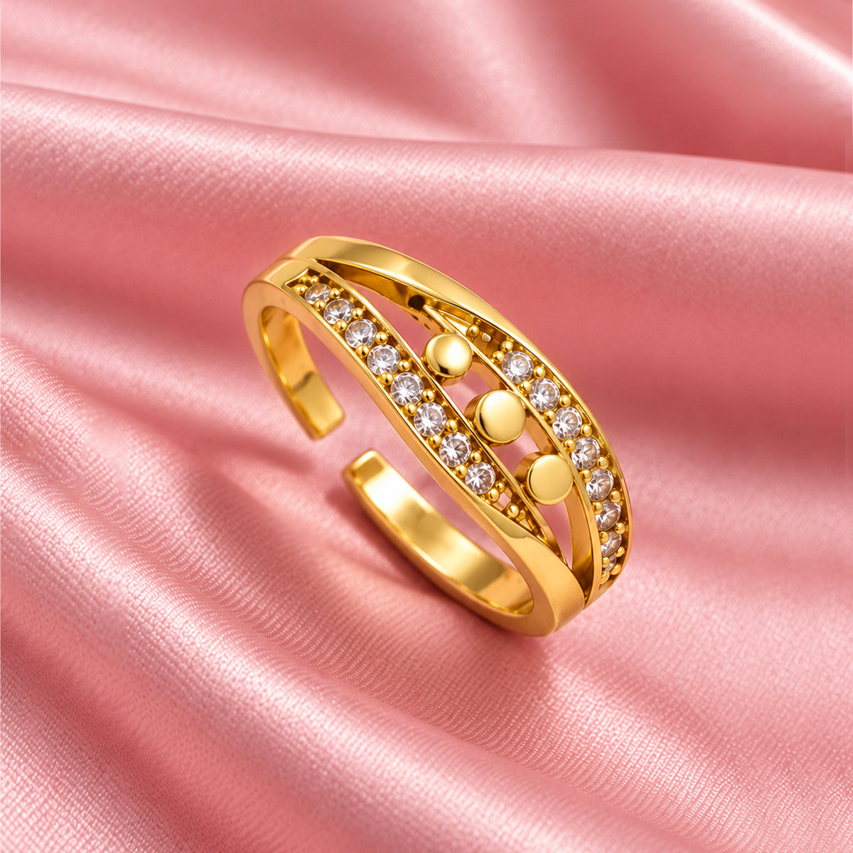 Artklim Modern Triple-Disc Crystal Gold-Tone Anti-Tarnish Ring
