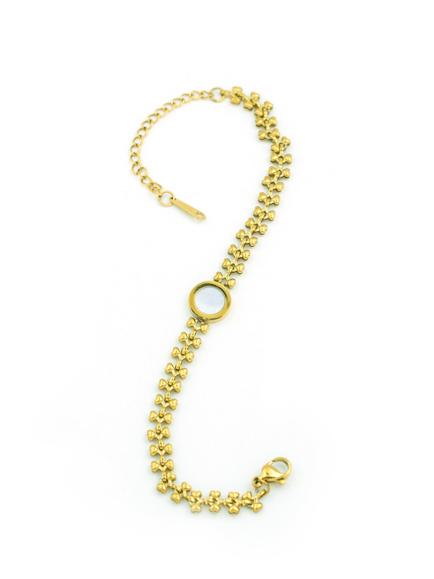 Artklim Heart Link Pearl Bracelet - Gold Plated Anti Tarnish Jewelry