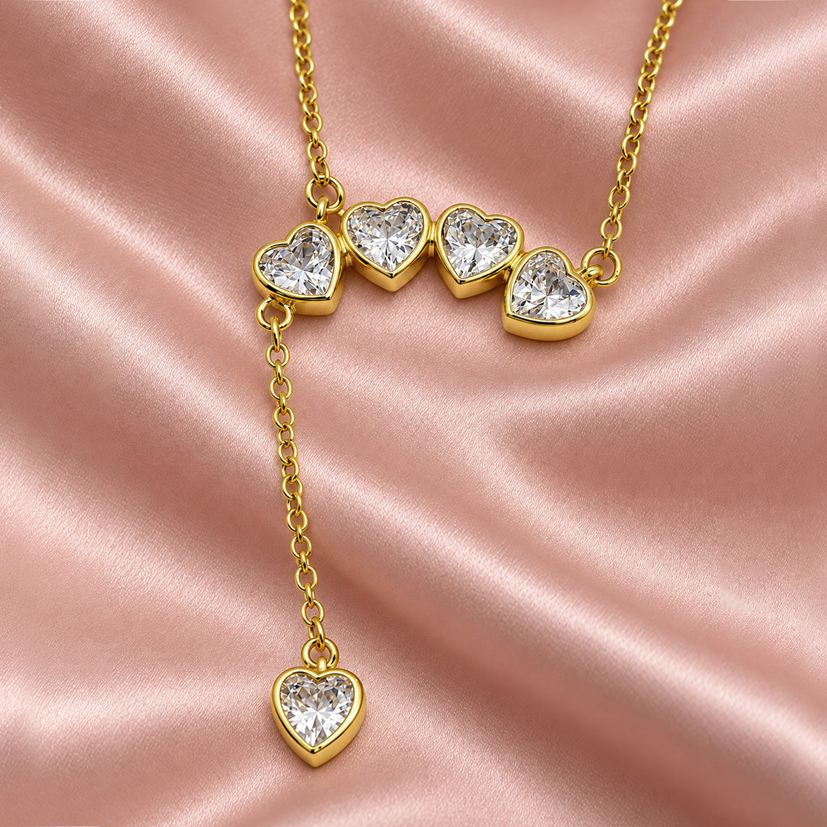 Artklim Graceful Multi-Heart Crystal Gold-Tone Anti-Tarnish Pendant Necklace
