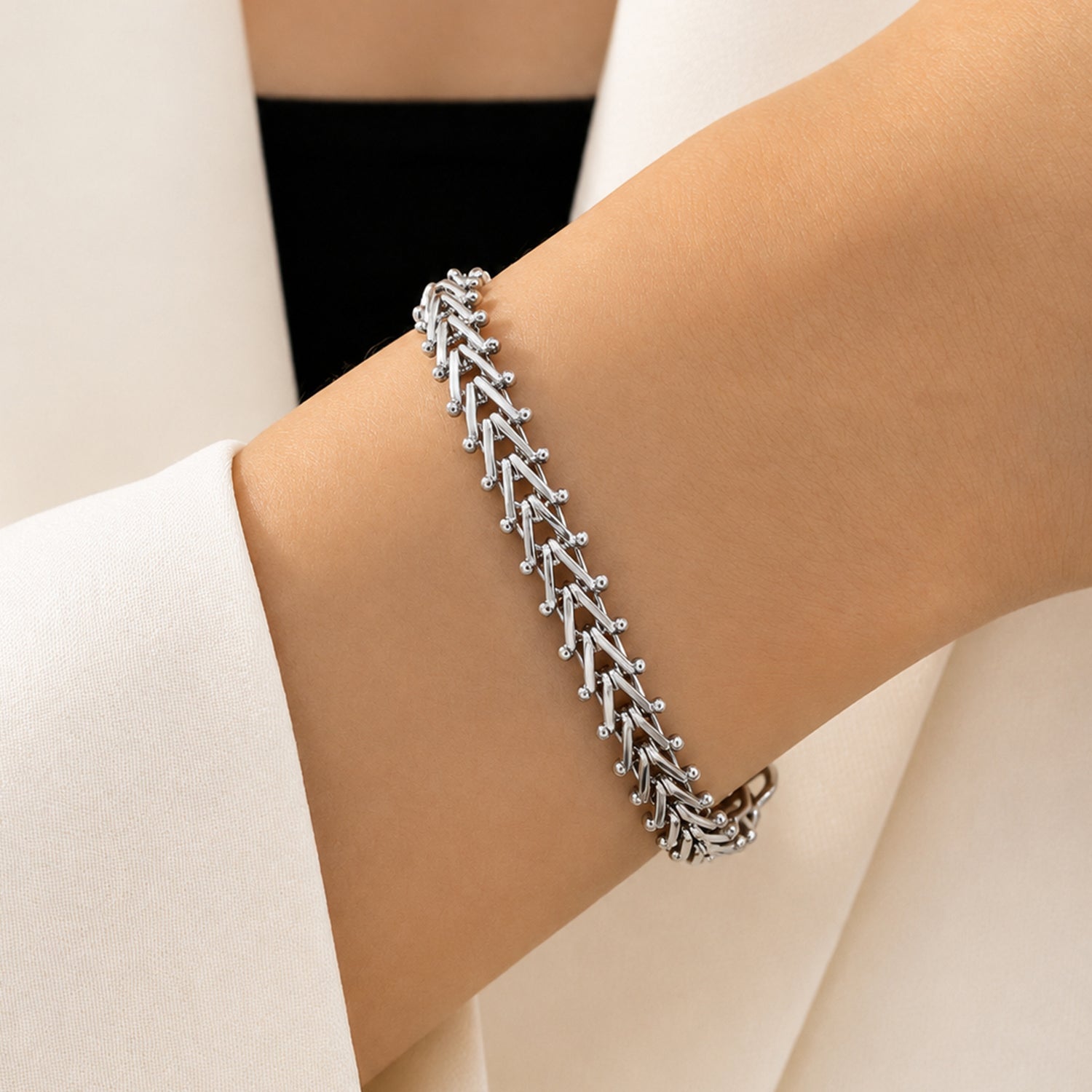 Artklim Woven Silver Link Chain Anti-Tarnish Bracelet