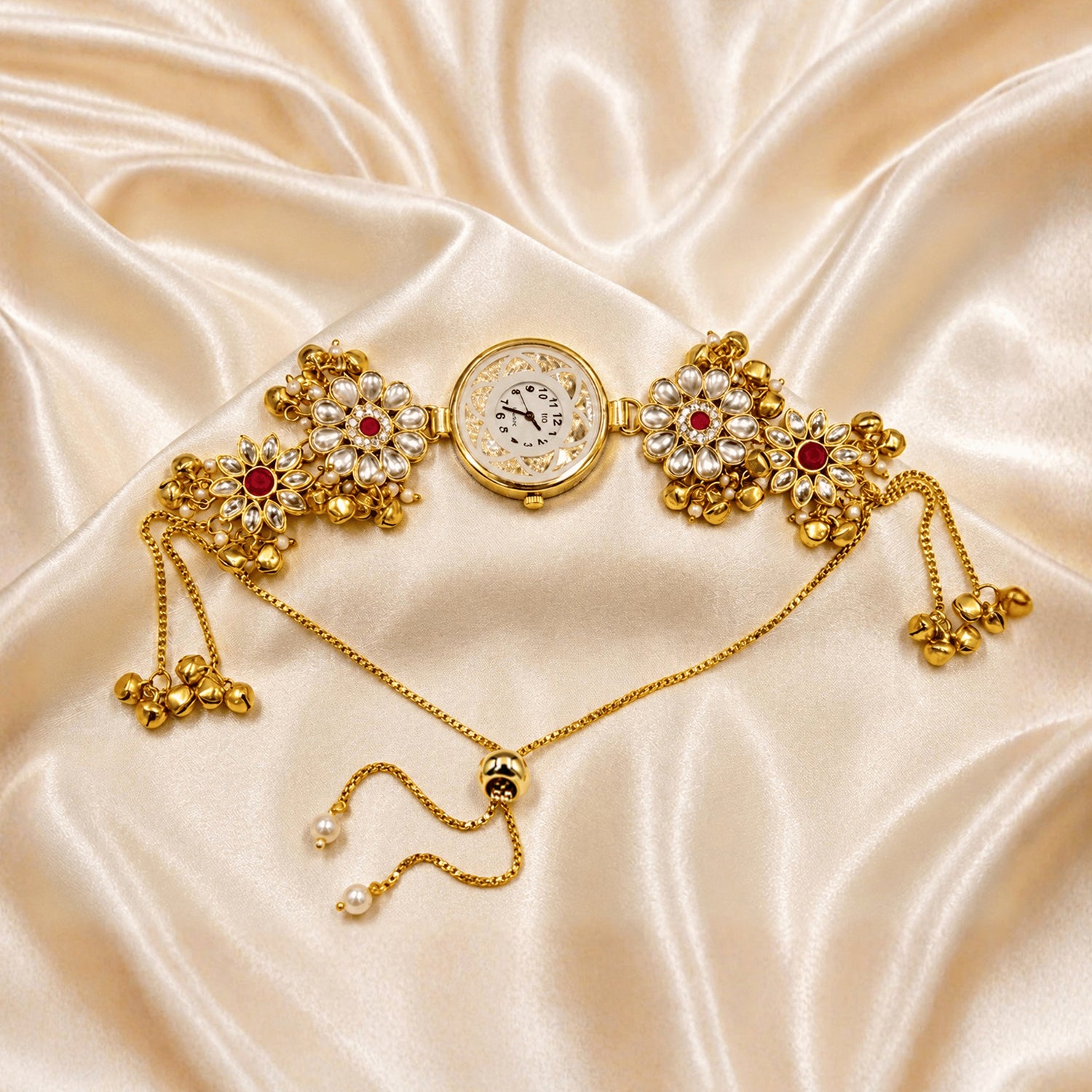 Artklim Bridal Elegance Set: Bridal Art Clutch & Floral Rakhi Watch