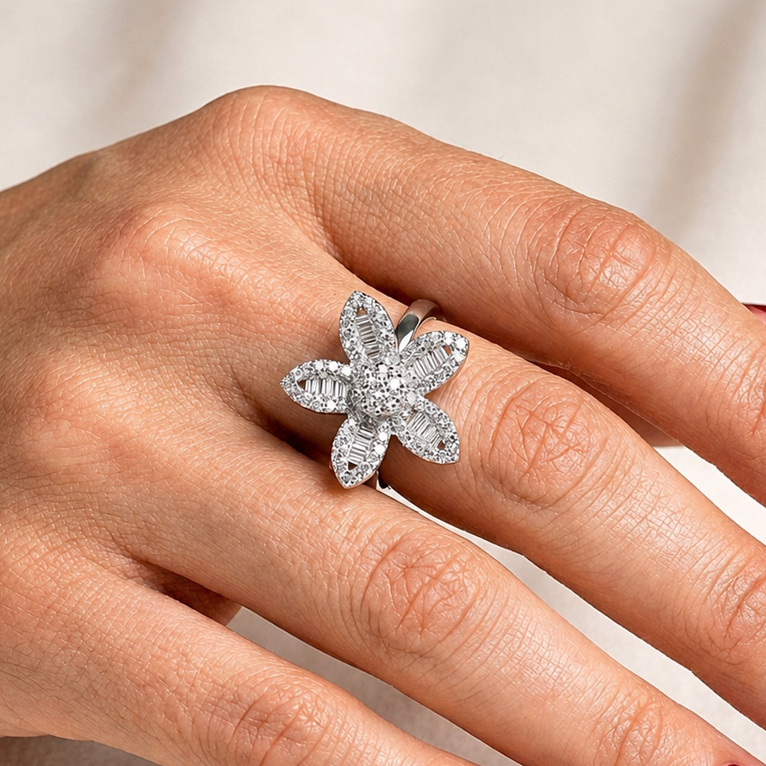 Artklim Silver Floral Statement Anti-Tarnish Ring