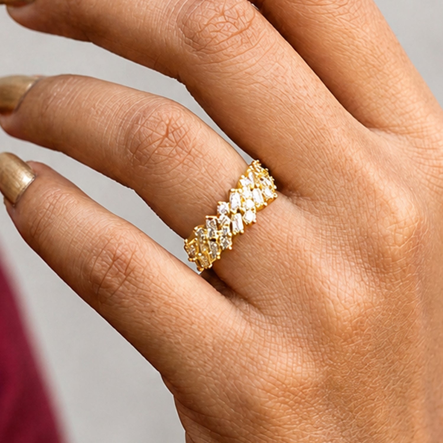Artklim Luxe Baguette Crown Statement Anti-Tarnish Ring
