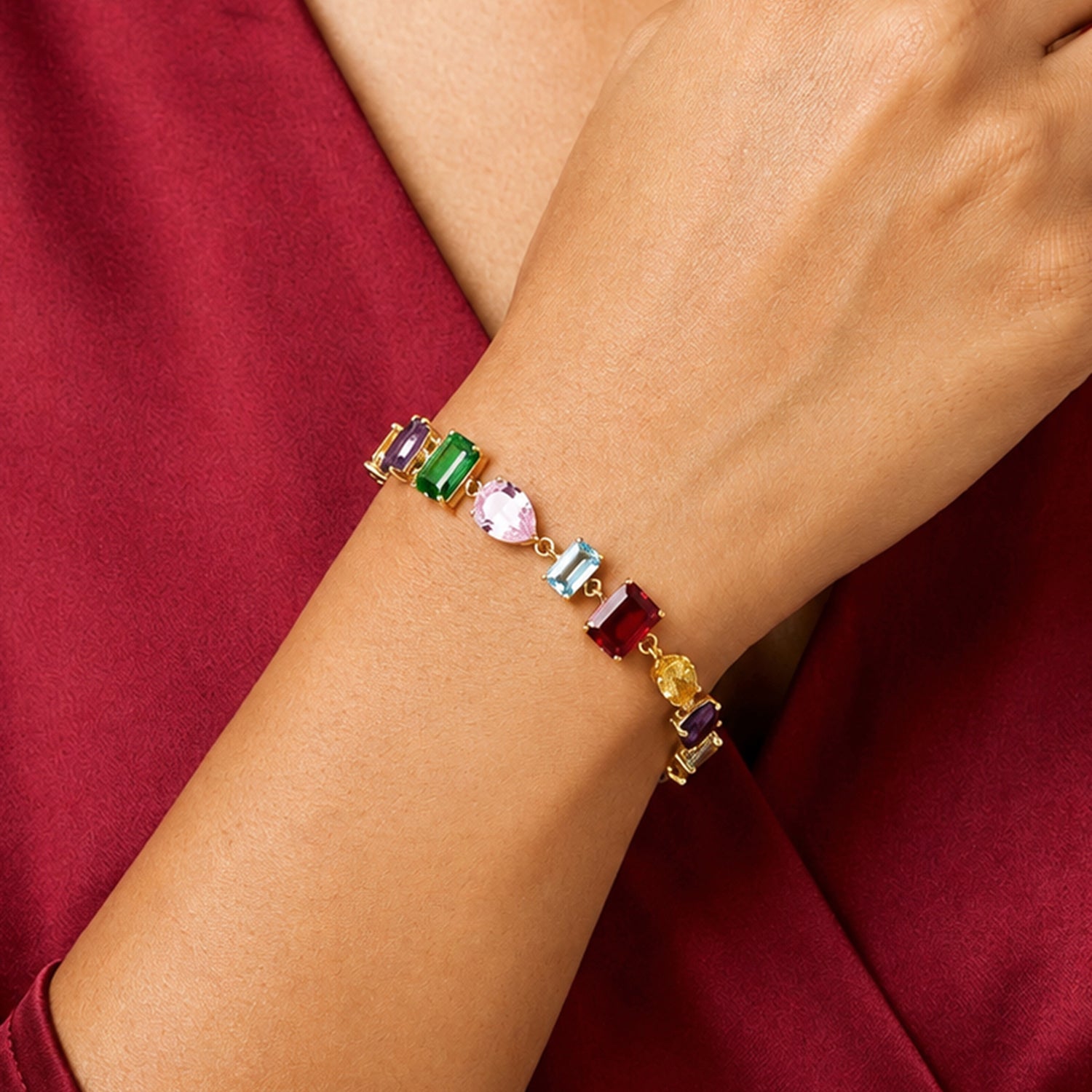 Artklim Rainbow Gemstone Crystal Anti-Tarnish Bracelet