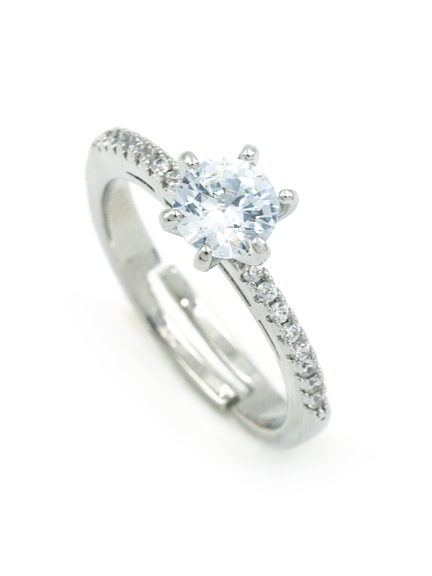Artklim Sliver- Tone Solitaire Shine Anti-Tarnish Ring