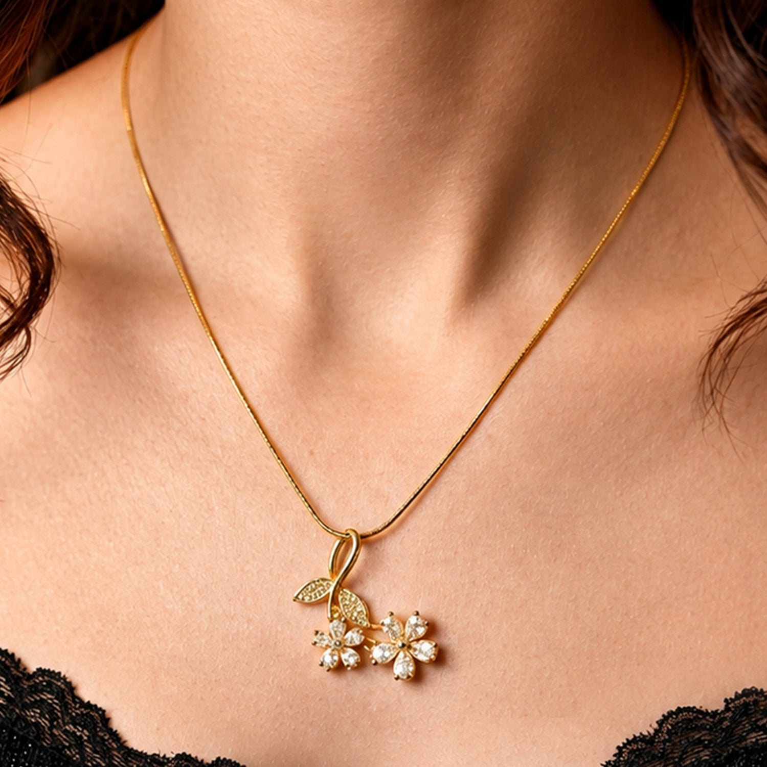 Artklim Blooming Floral Crystal Anti-Tarnish Pendant Necklace