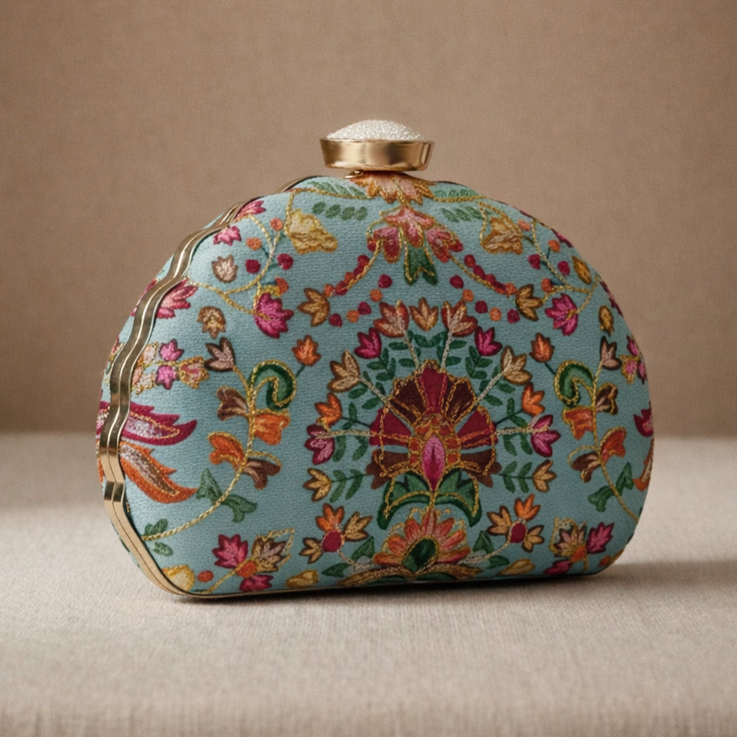 Artklim Sky Blue Floral Embroidered Clutch