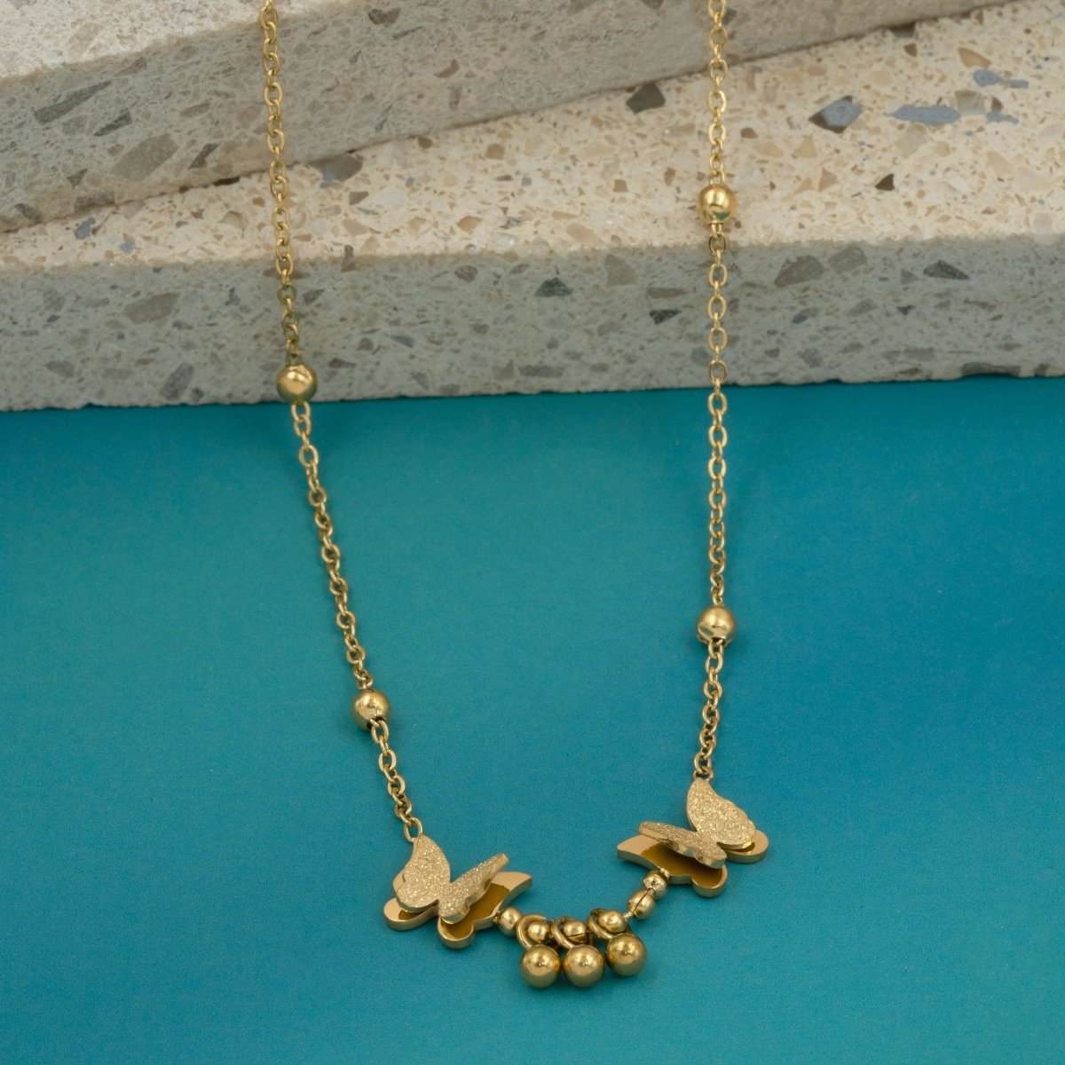 Artklim Gold Plated Butterfly And Golden Beads Necklace