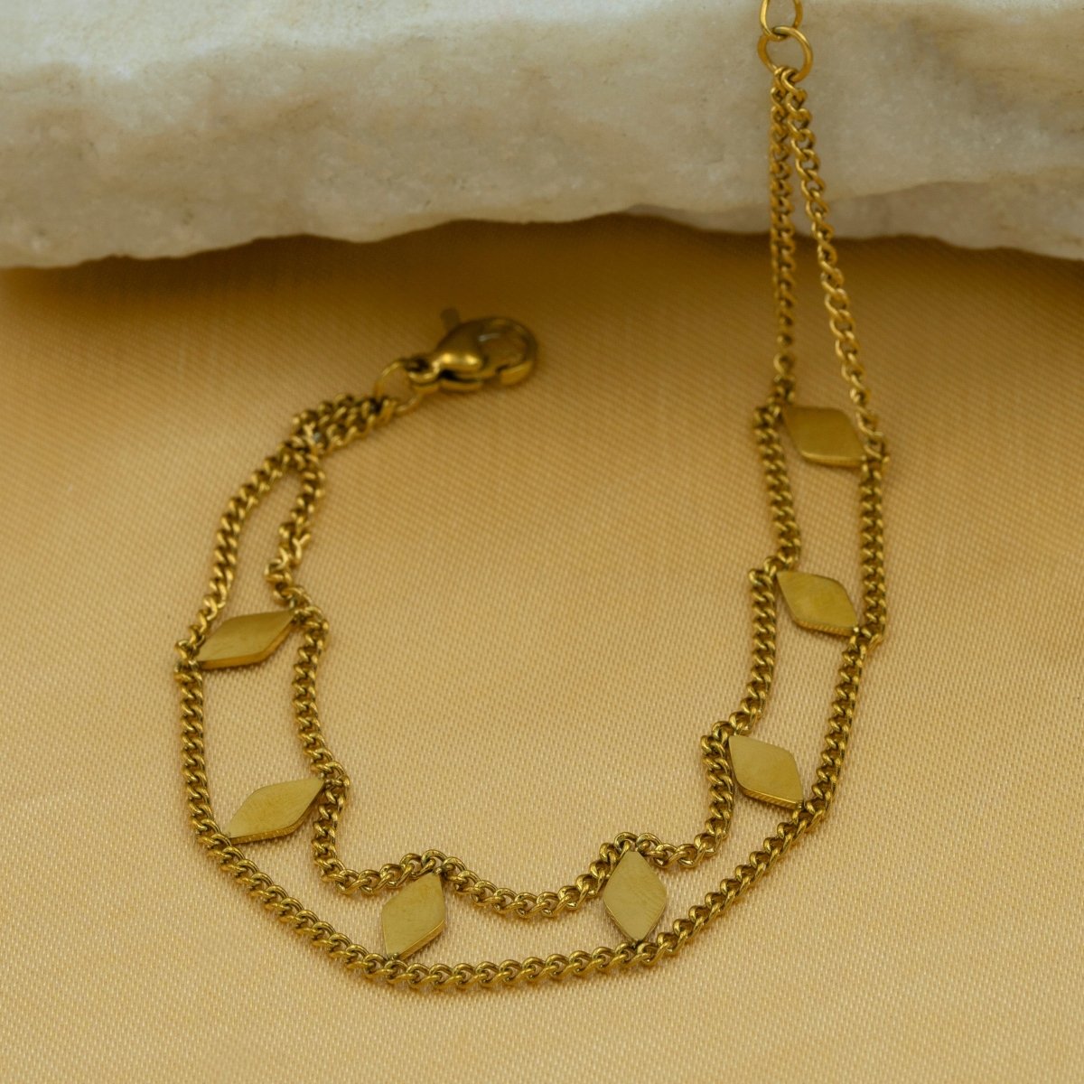 Artklim Gold Plated Geometric Shape Dual Chain Bracelet