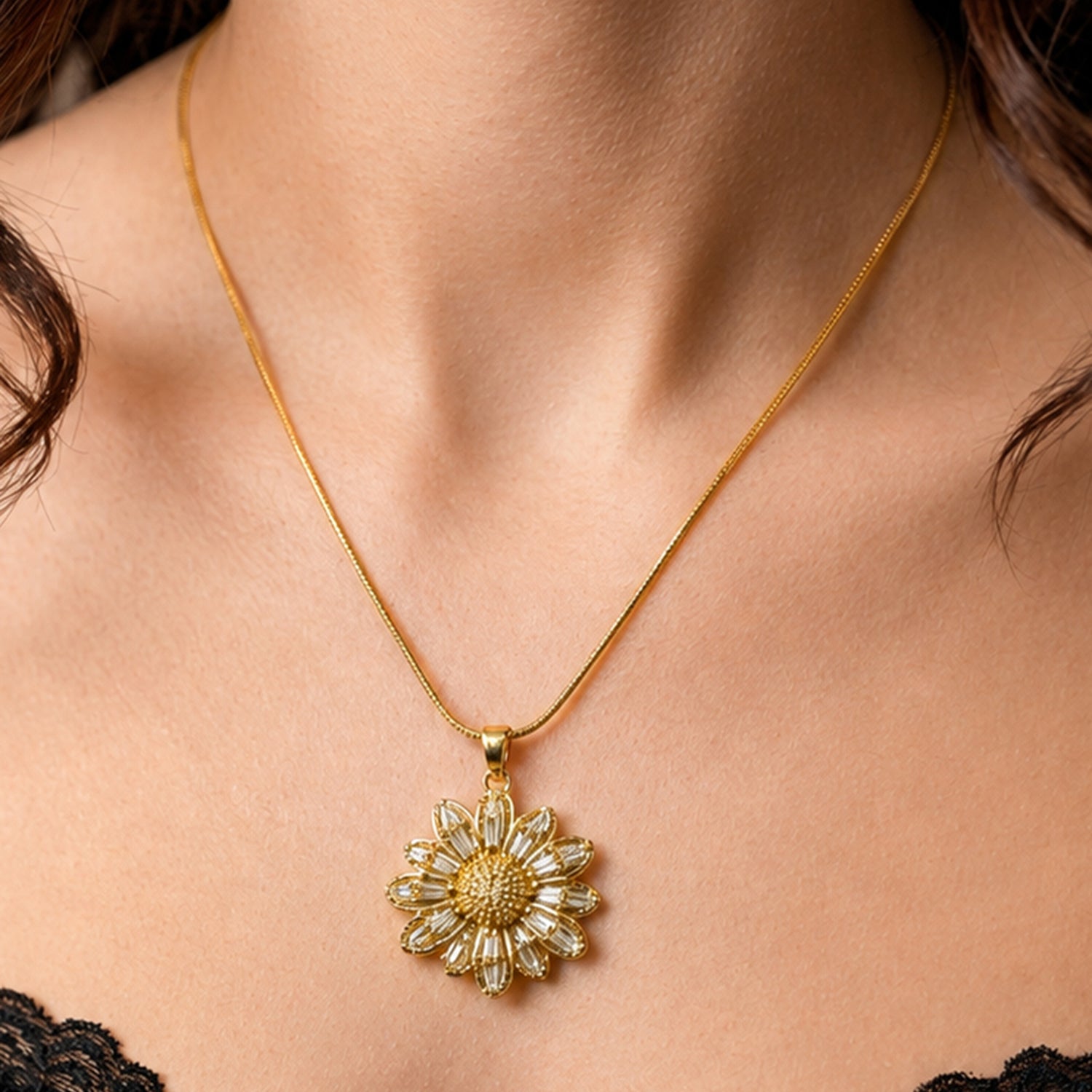 Artklim Sunflower Sparkle Gold Anti-Tarnish Pendant Necklace