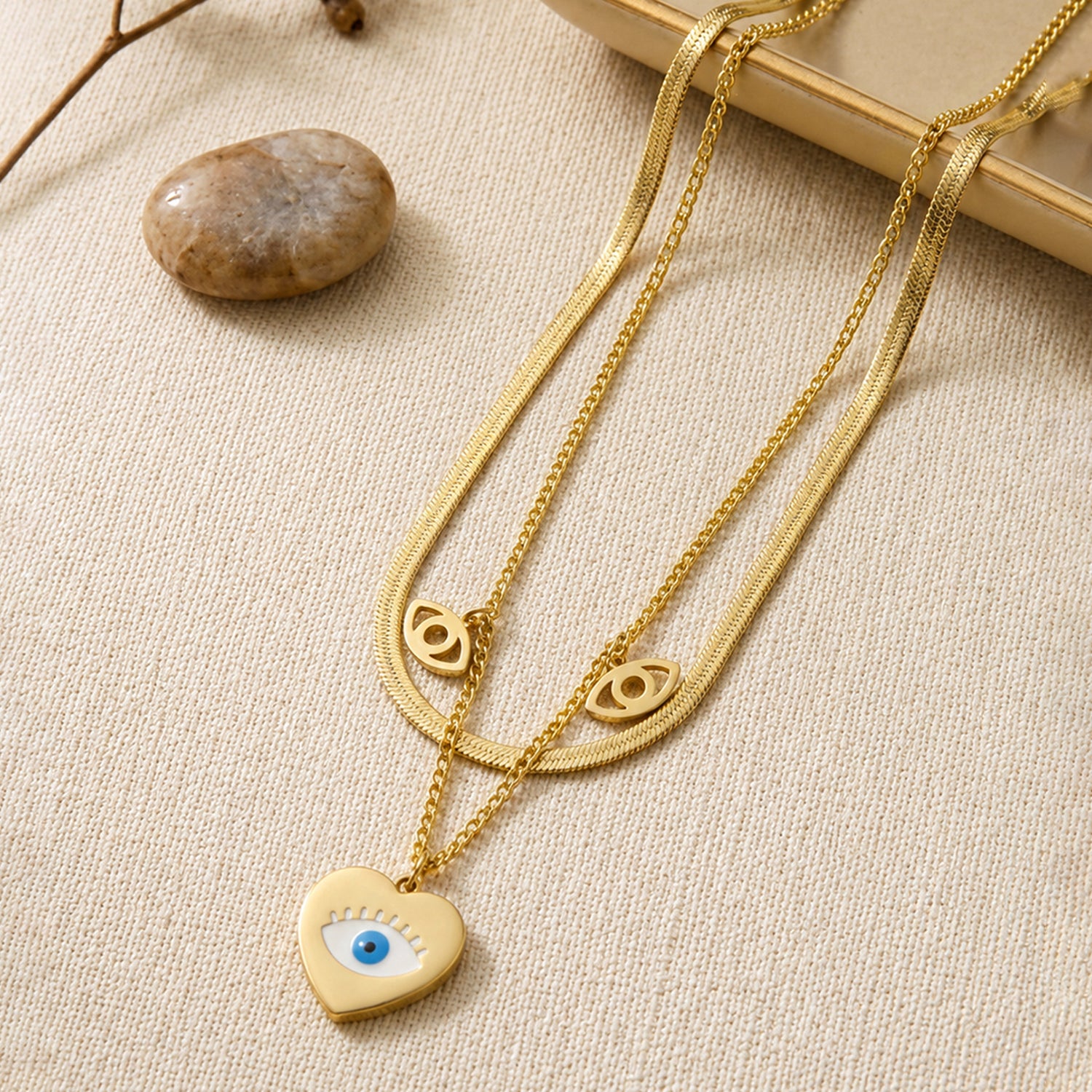 Artklim Heart Evil Eye Layered Anti-Tarnish Pendant Necklace