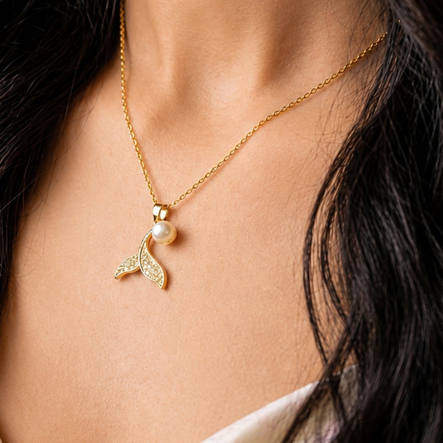 Artklim Pearl Ribbon Elegance Anti-Tarnish Pendant Necklace