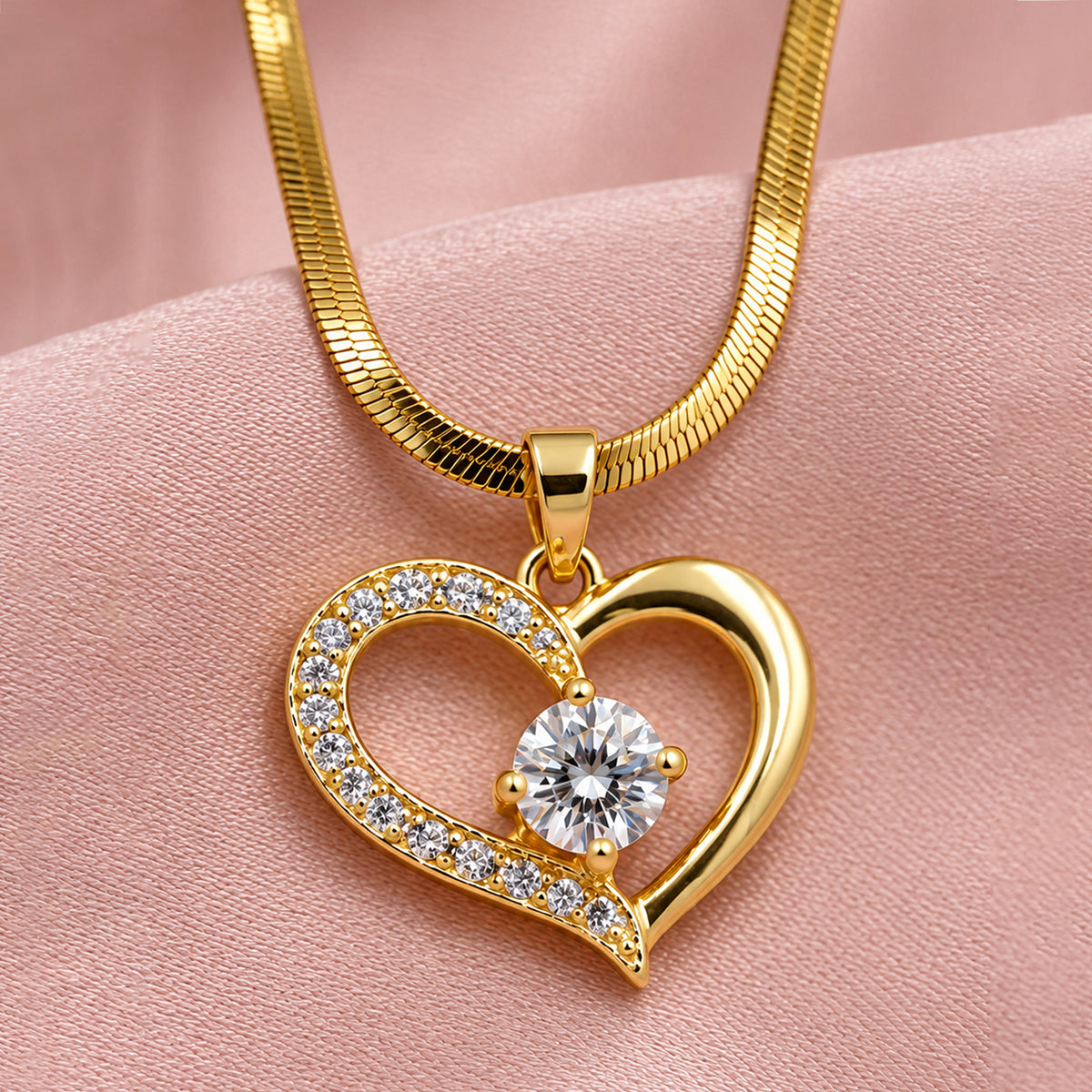 Artklim Elegant Double Heart Crystal Gold Anti-Tarnish Pendant Necklace