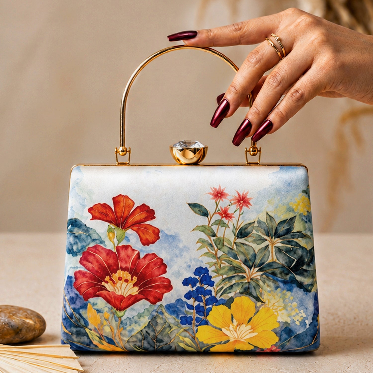 Artklim Blue Floral Artistic Embroidered Clutch