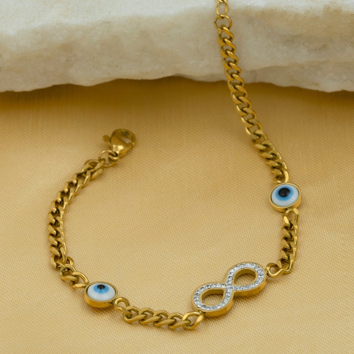 Artklim Gold Plated Infinity And Evil Eye Charms Bracelet