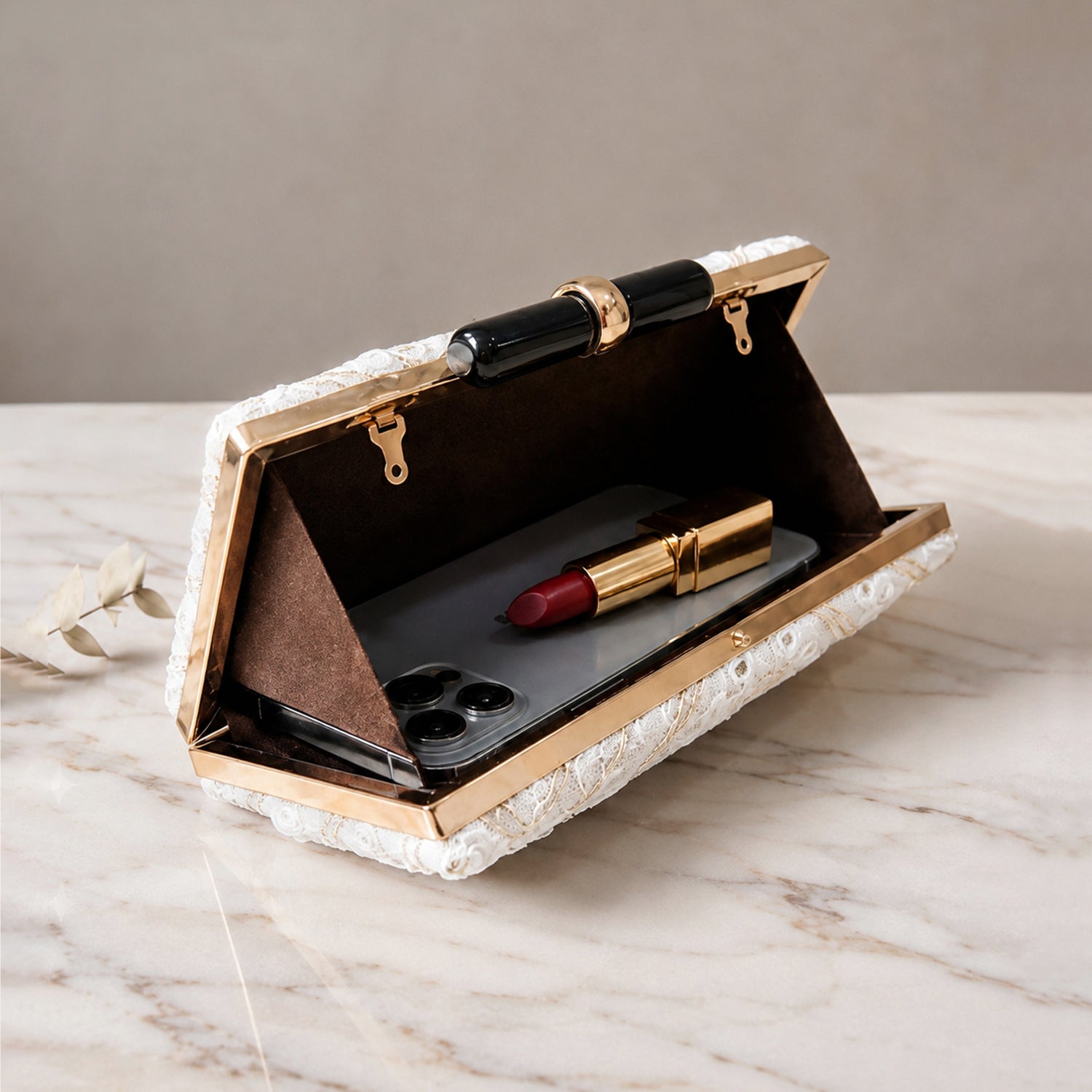 Artklim White Base Sequins Embroidery Clutch