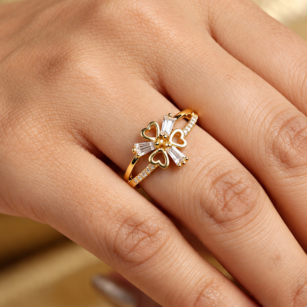 Artklim Sparkling Heart Crystal Gold-Tone Anti-Tarnish Ring