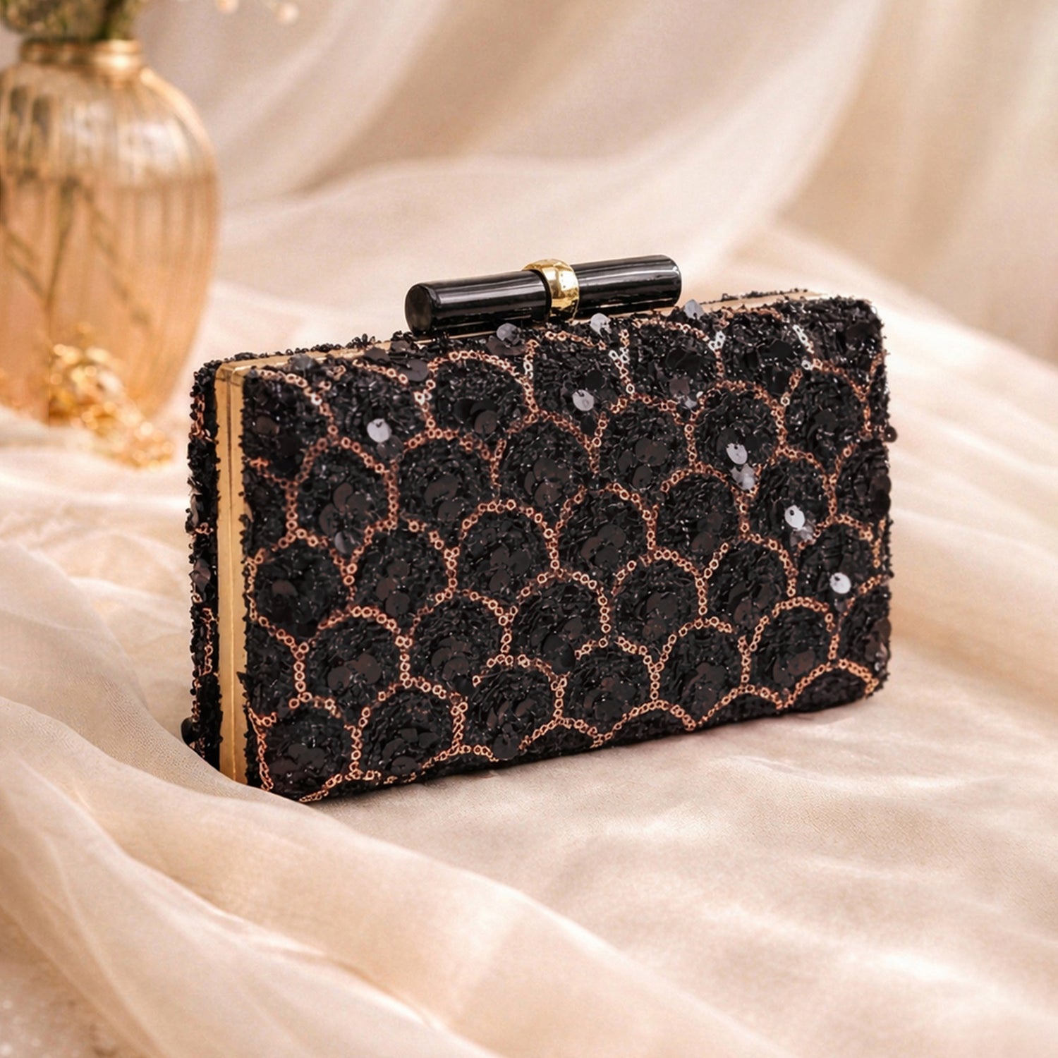 Artklim Black Designer Embroidred Clutch
