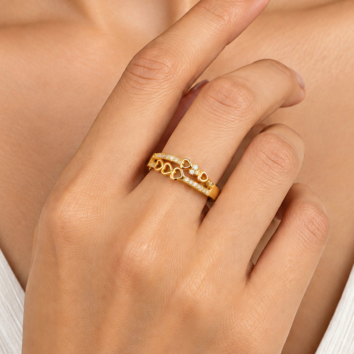 Artklim Sweet Heart Charm Gold-Tone Anti-Tarnish Ring