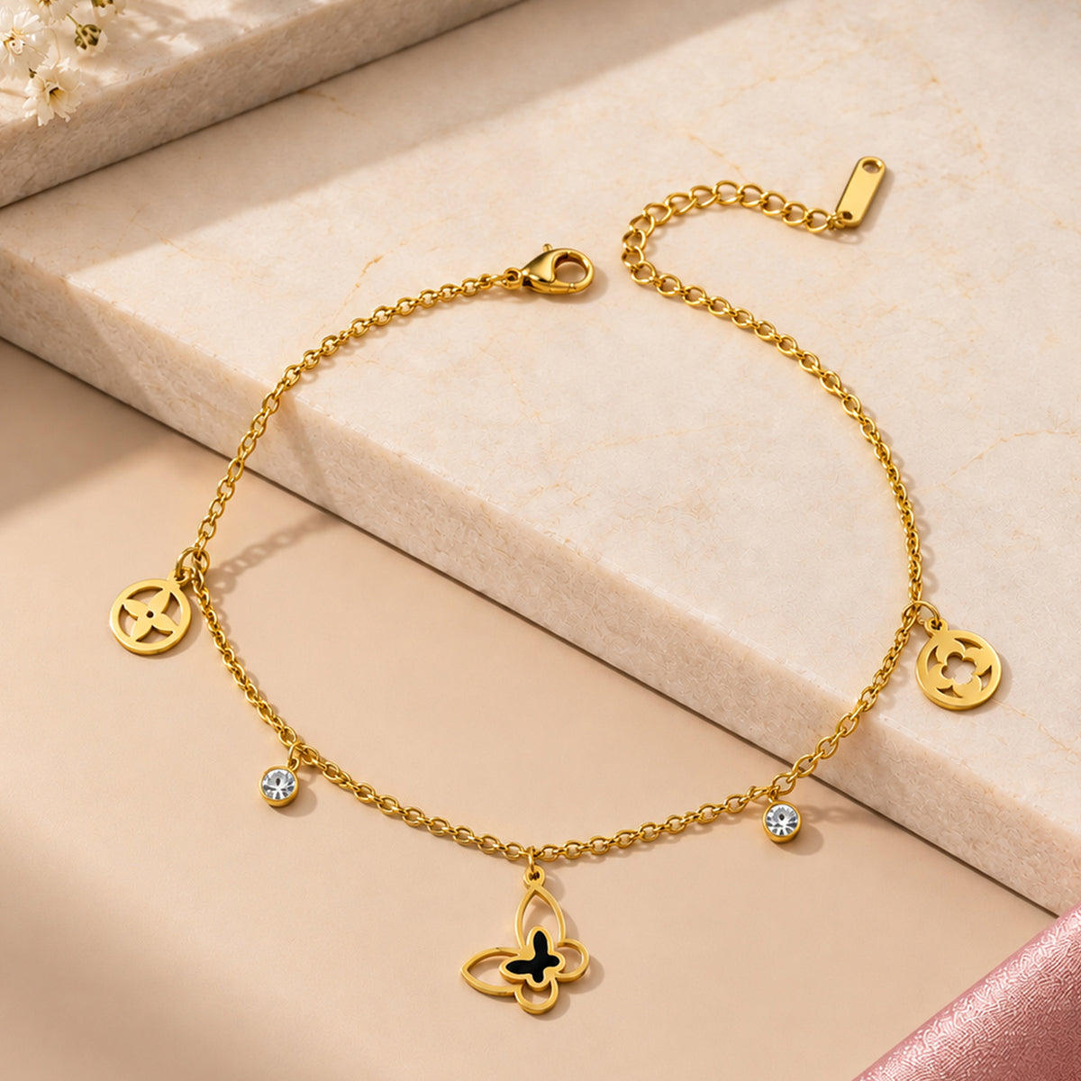 Artklim Clover Charm Crystal Anti-Tarnish Anklet
