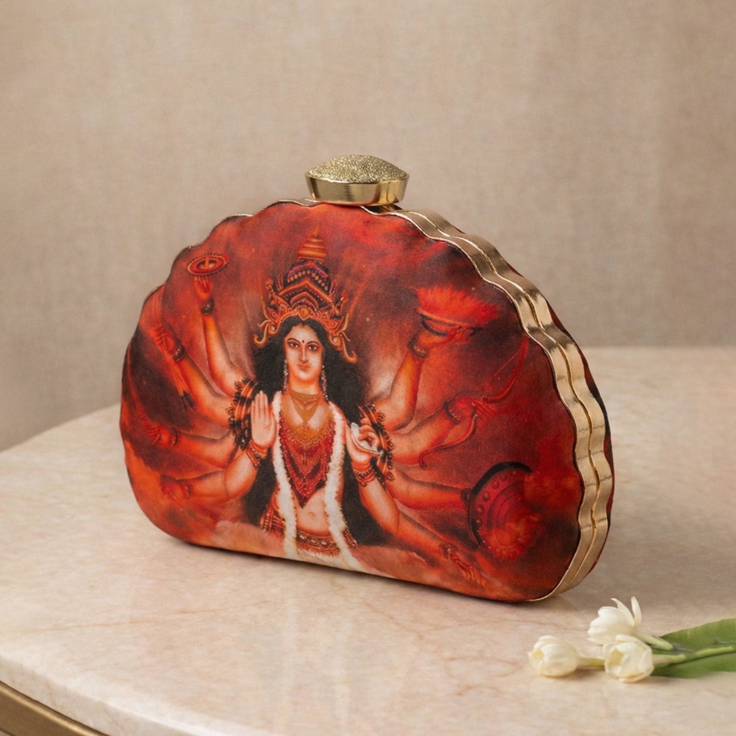 Artklim Goddess Durga Printed D-Shape Clutch