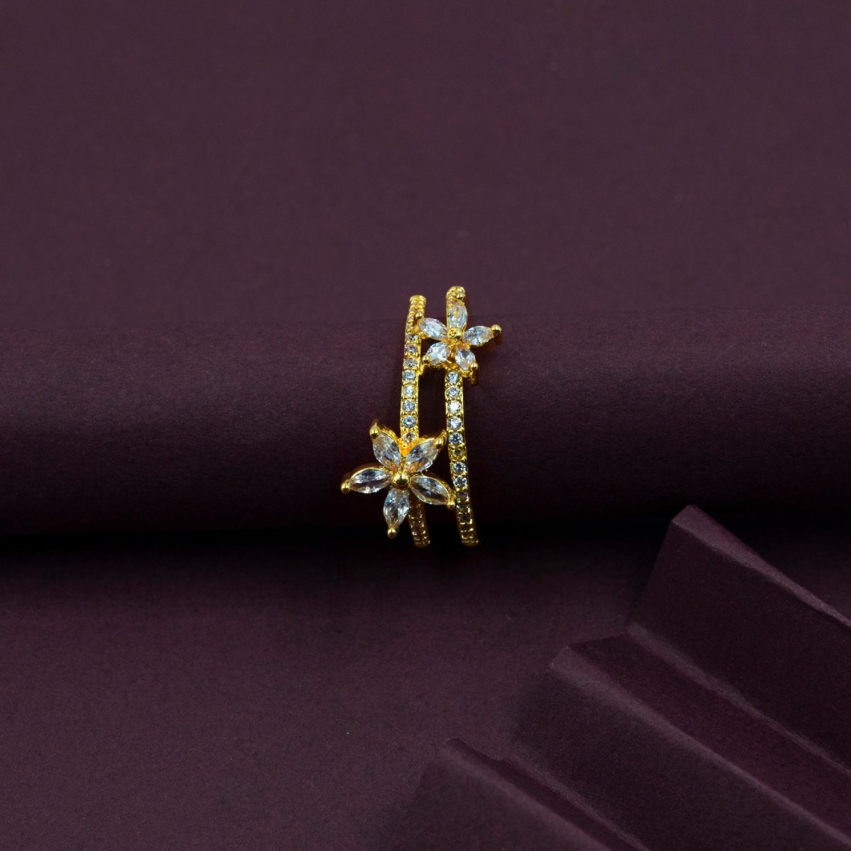 Artklim Floral Double Band Gold Plated Ring