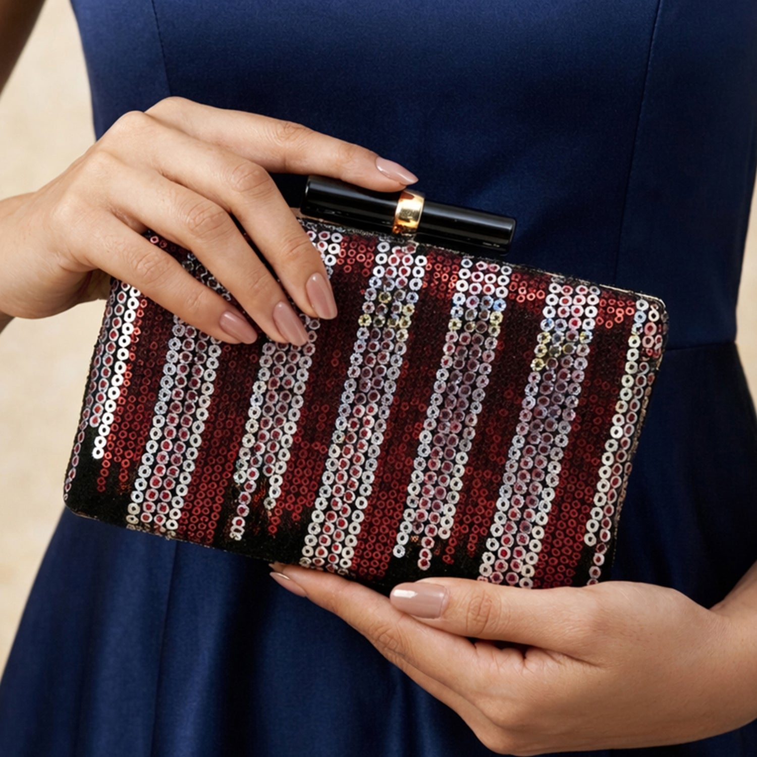 Artklim Glamorous Red & Silver Sequin Embroidery clutch