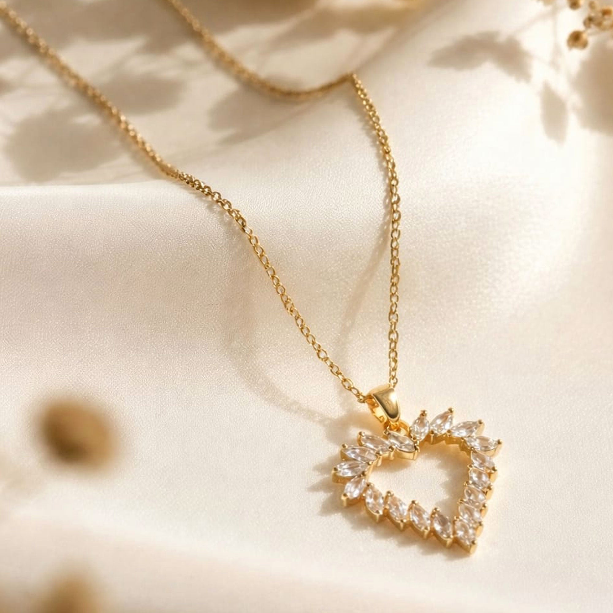 Artklim Gold-Plated Sparkling Open Heart Crystal Anti-Tarnish Pendant Necklace