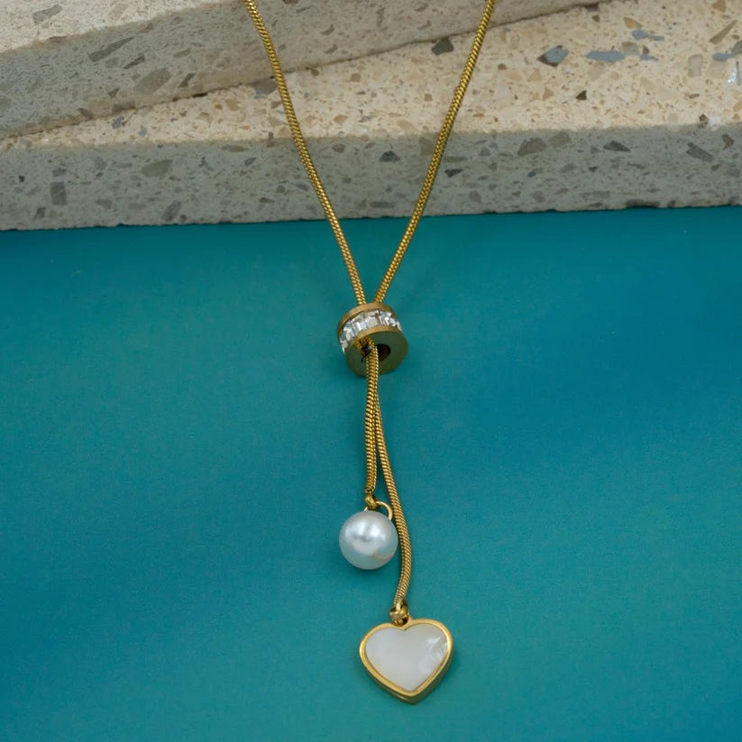 Artklim Gifting Combo: Personalised Clutch Bag & Gold Plated Heart Pearl Pendant
