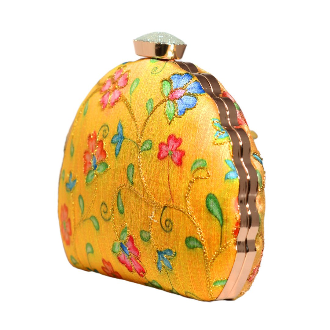 Yellow Floral Moon Shape Clutch