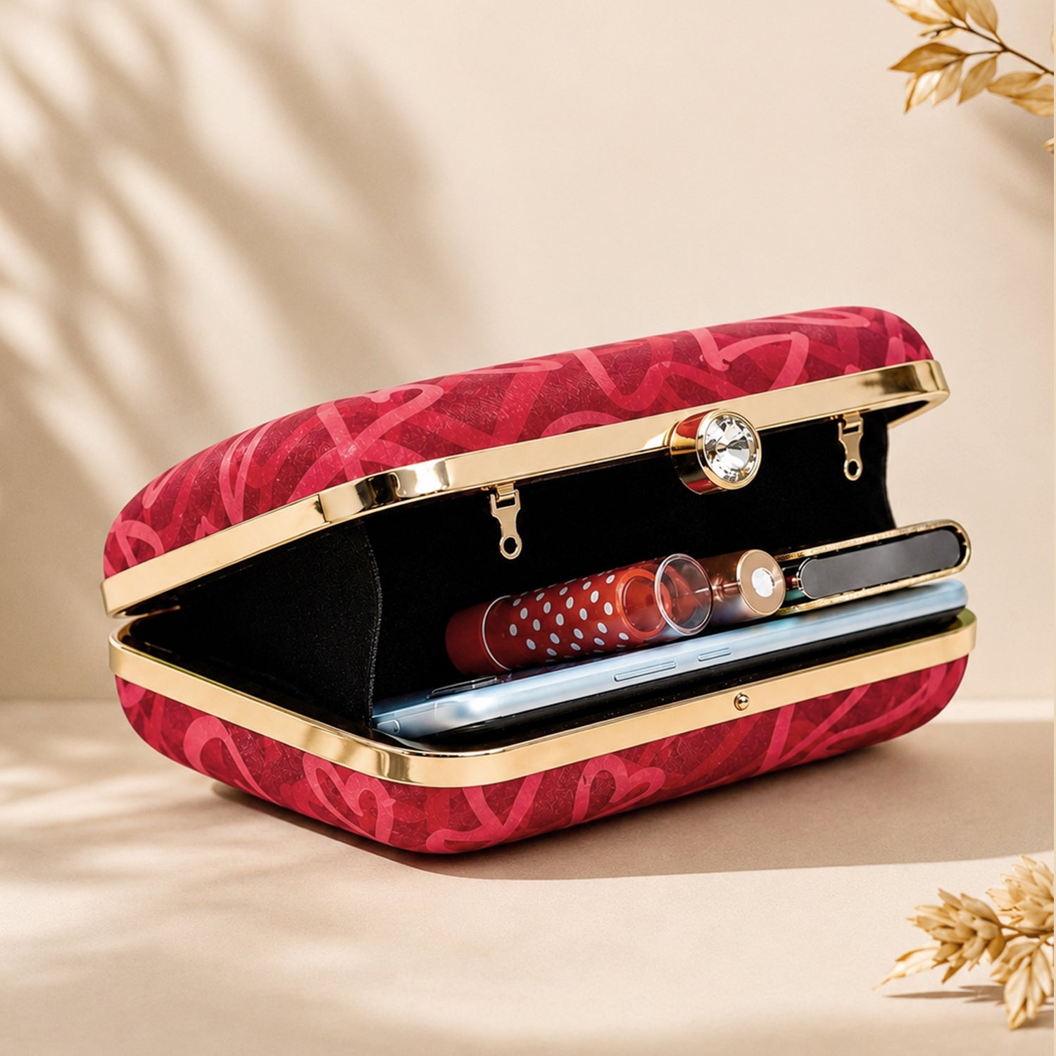 Artklim Red Heart Printed Designer Clutch
