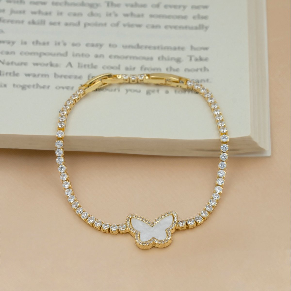 Artklim Gold Plated White Butterfly MOP Bracelet