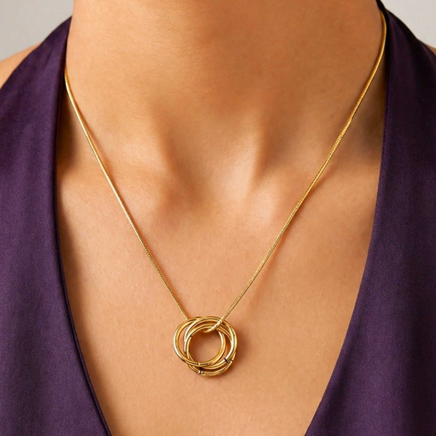 Artklim Triple Ring Interlinked Gold Anti-tarnish necklace