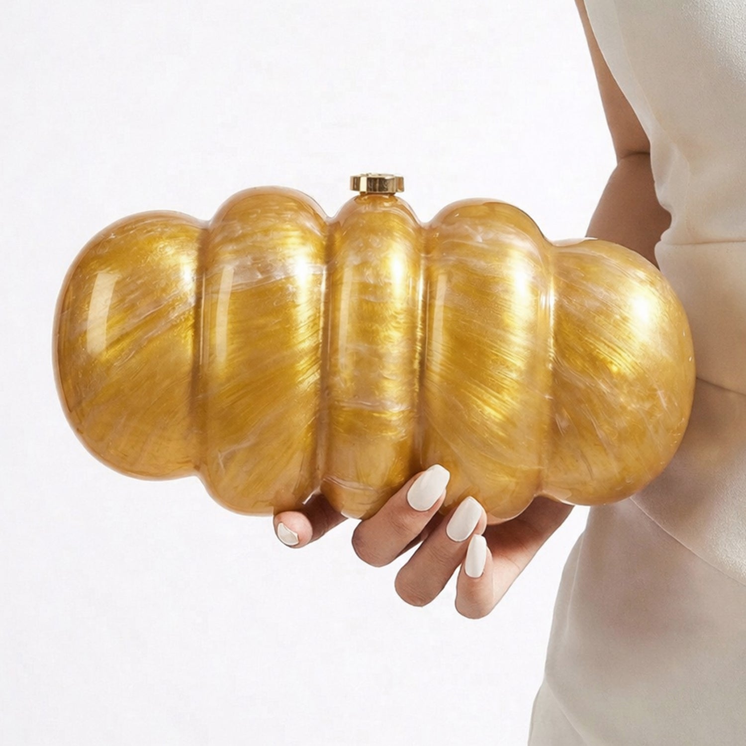 Artklim Elegant Golden Puff Acrylic Clutch