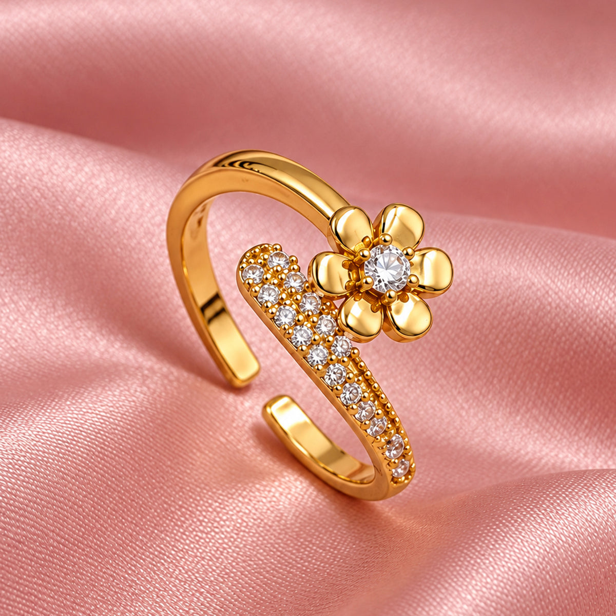 Artklim Dainty Floral Sparkle Gold-Tone Anti-Tarnish Ring