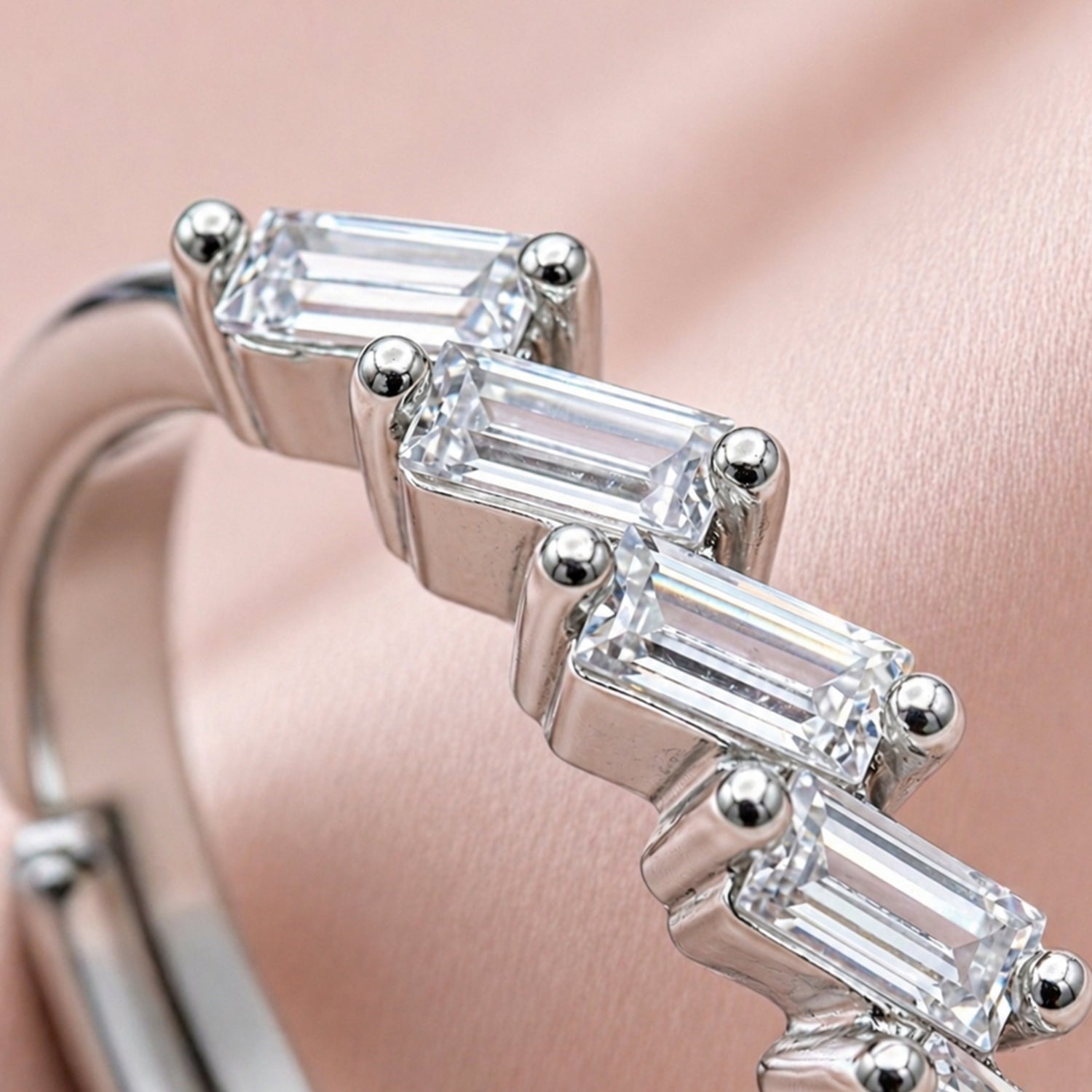 Artklim Silver-Tone Baguette Adjustable Crystal Anti-Tarnish Ring