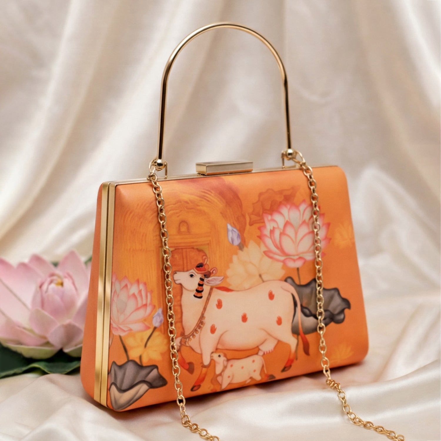 Artklim Divine Cow Lotus Hand Printed Clutch