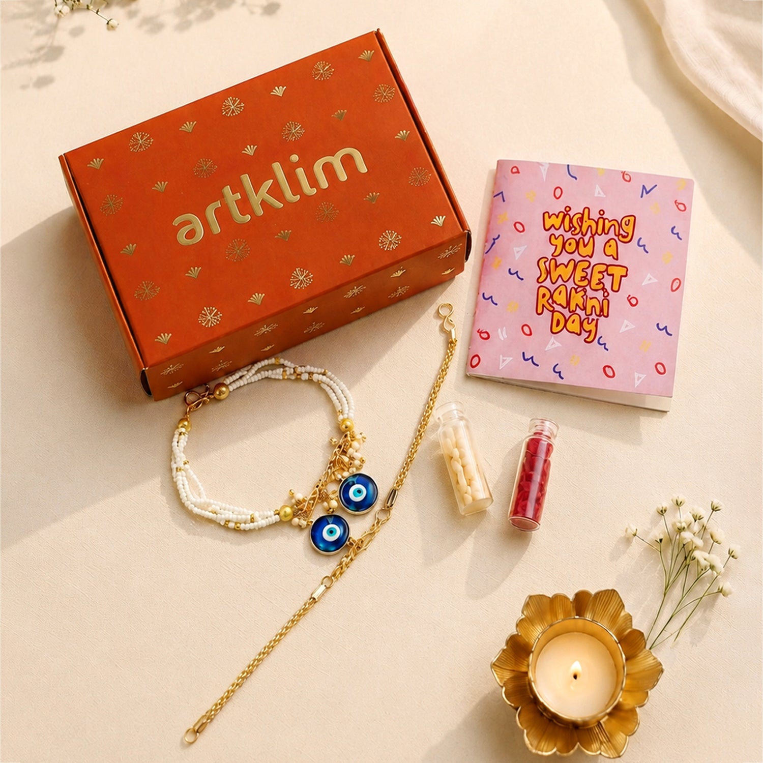 Artklim Classic Blue Evil Eye Bhaiya Bhabhi Rakhi